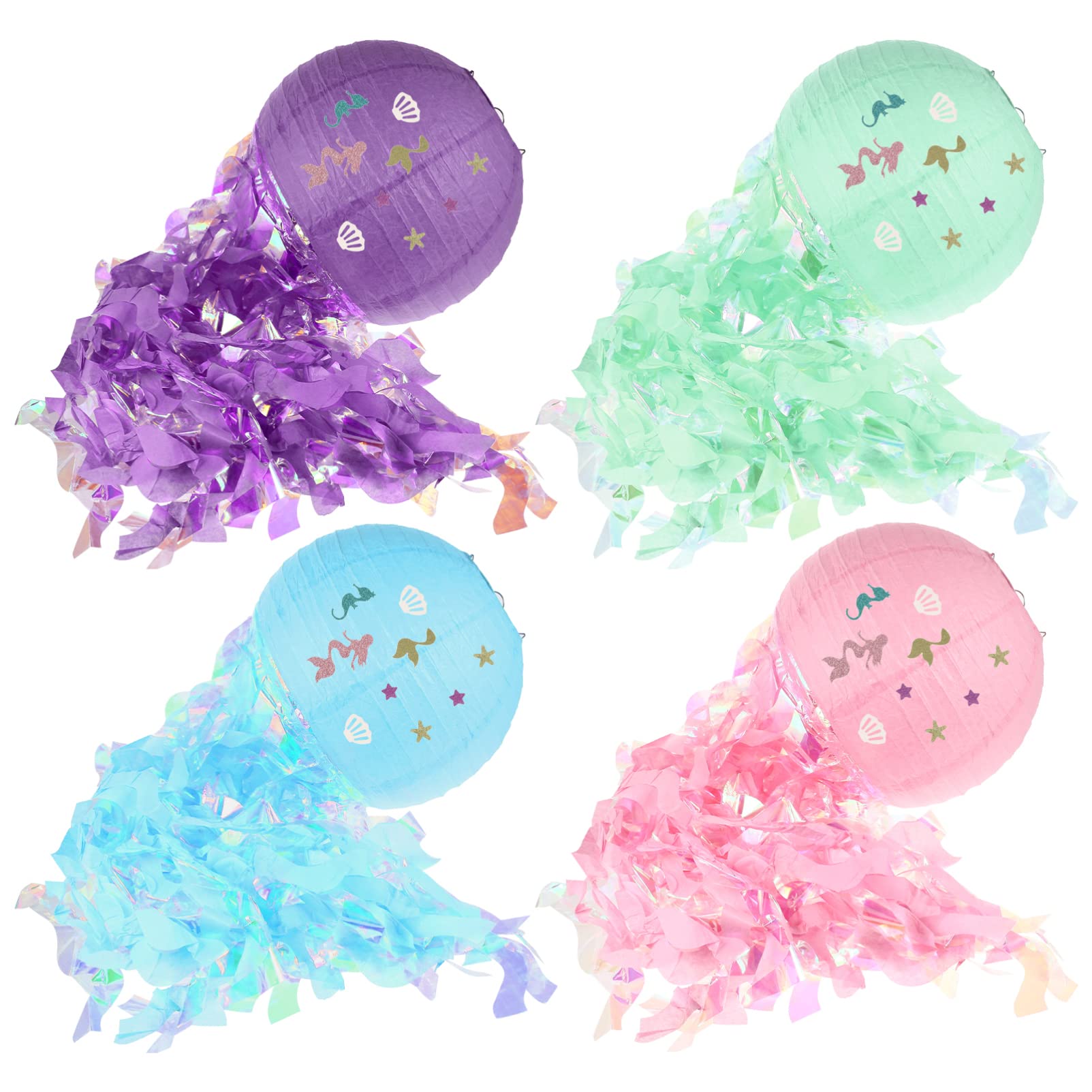 Beaupretty Mermaid Party Decorations - 4Pcs Mermaid Paper Cutouts with Bright Striped Stickers for Hanging & Wall Decor | Perfect for Birthday Parties, Baby Showers & Themed Events