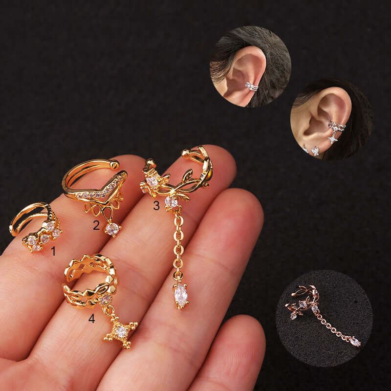 18K Gold Plated No Piercing Ear Cuff with Diamonds - Elegant Clip-On Earrings for Women | Perfect for Parties, Weddings & Everyday Wear | HSPJ19123