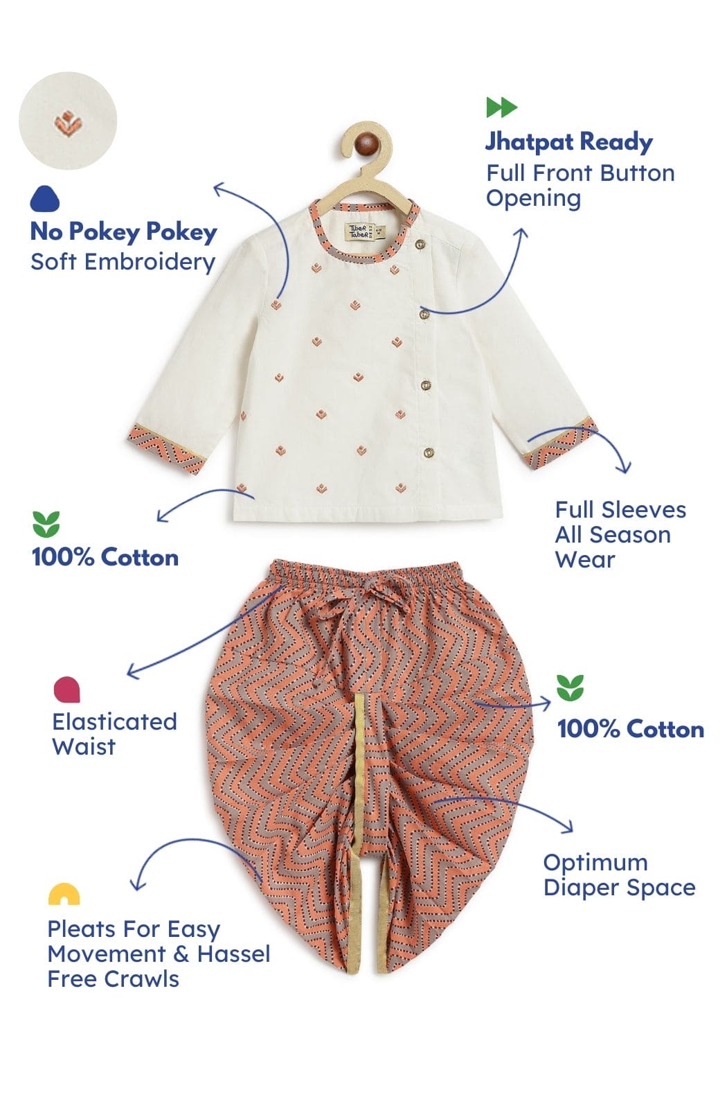Pre Order: Baby Boy Little Buta Dhoti Set - Peach Color Indian Ethnic Outfit for Newborns & Infants | Perfect for Festivals, Weddings & Cultural Celebrations