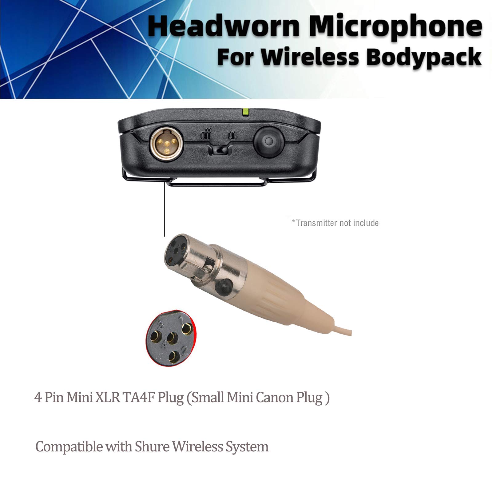 Shure Wireless Headset Microphone - 4 Pin Mini XLR Omnidirectional Headworn Mic for Bodypack Transmitter (Beige Single Earhook) - Perfect for Live Performances, Public Speaking & Broadcast Presentations