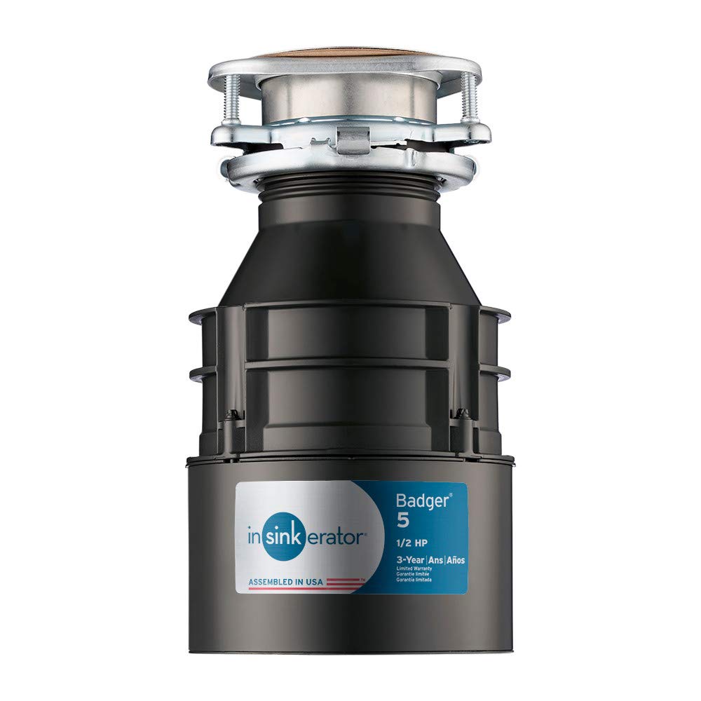 InSinkErator Badger 5 1/2 HP Continuous Feed Garbage Disposal - Food Waste Disposer with Standard Series, Black (Set of 1) + InSinkErator DWC-00 Plumbing Kit - Perfect for Kitchen Sink Waste Management & Easy Installation