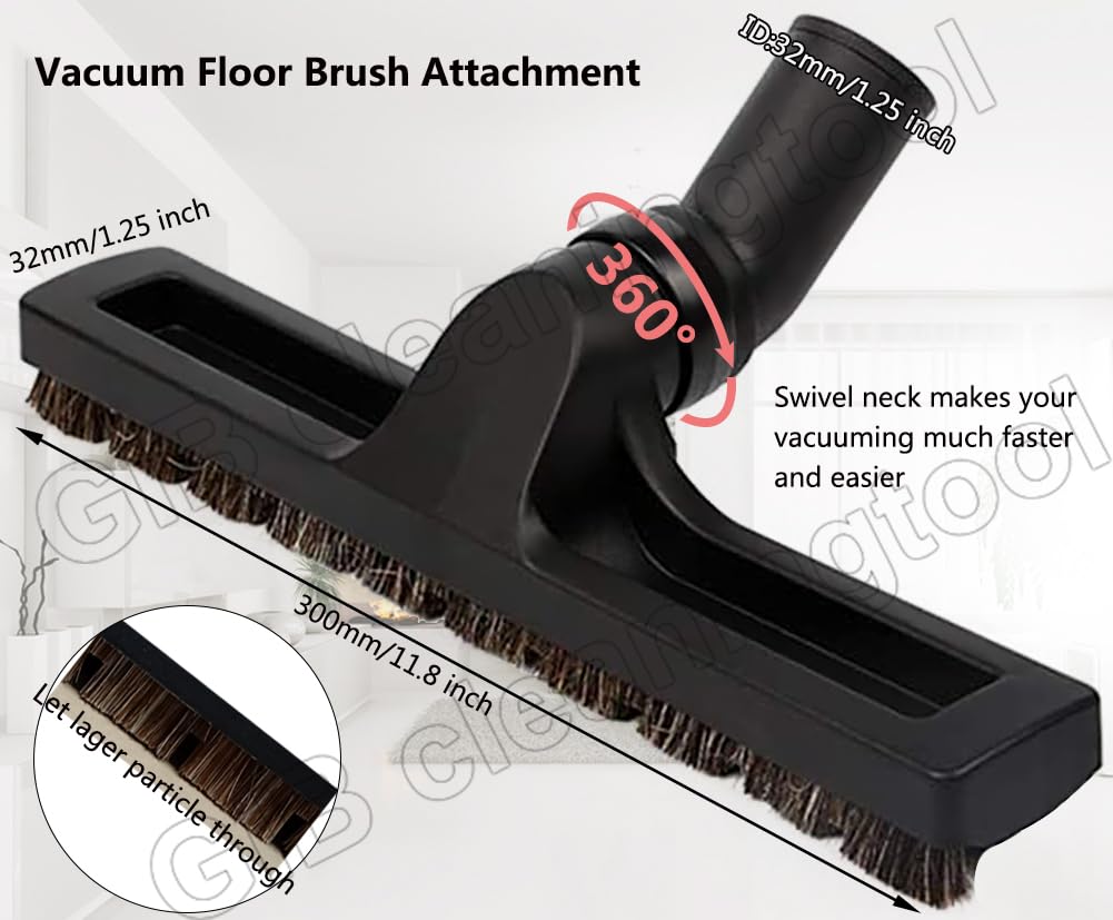Universal Vacuum Attachments Set - Includes Floor Brush, 2 Horse Hair Attachments & Hose Adapter (Fits 1
