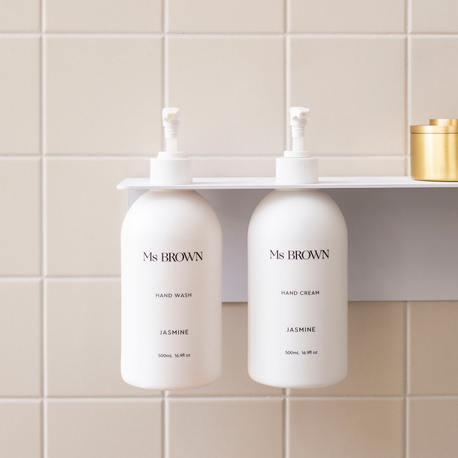 DESIGNSTUFF 40cm White Wall Mounted Shelf with Dual Soap Dispenser Holder - Perfect for Bathroom, Kitchen & Laundry Room Organization