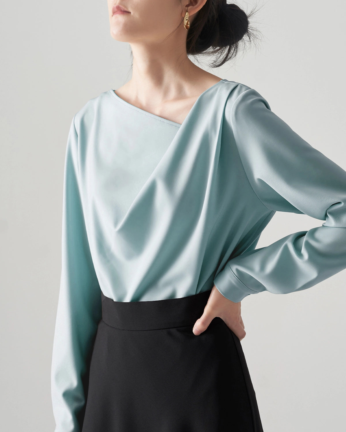 Elegant Women's Asymmetrical Neck Silk Blouse - Soft & Luxurious Satin Shirt for Work, Party & Special Occasions