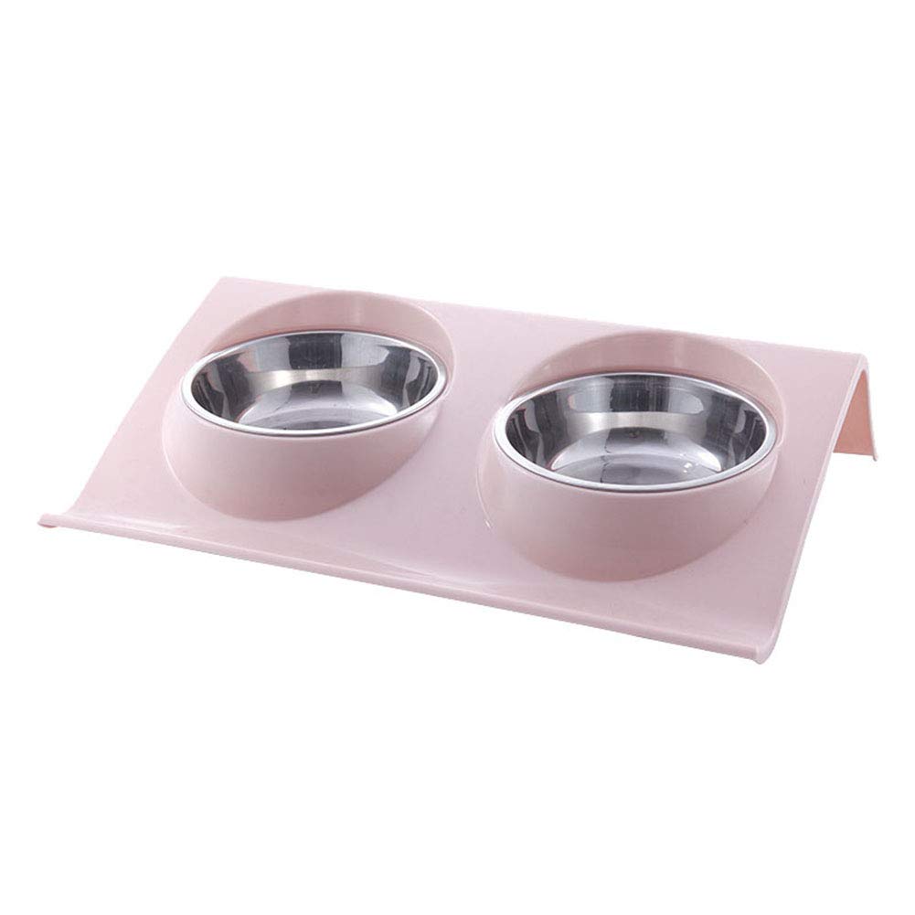 Anniston Stainless Steel Dual Bowl Dog & Cat Feeder - Non-Slip Pet Food and Water Dish for Puppy, Small, Medium & Large Dogs - Pink | Perfect for Home, Travel & Outdoor Use