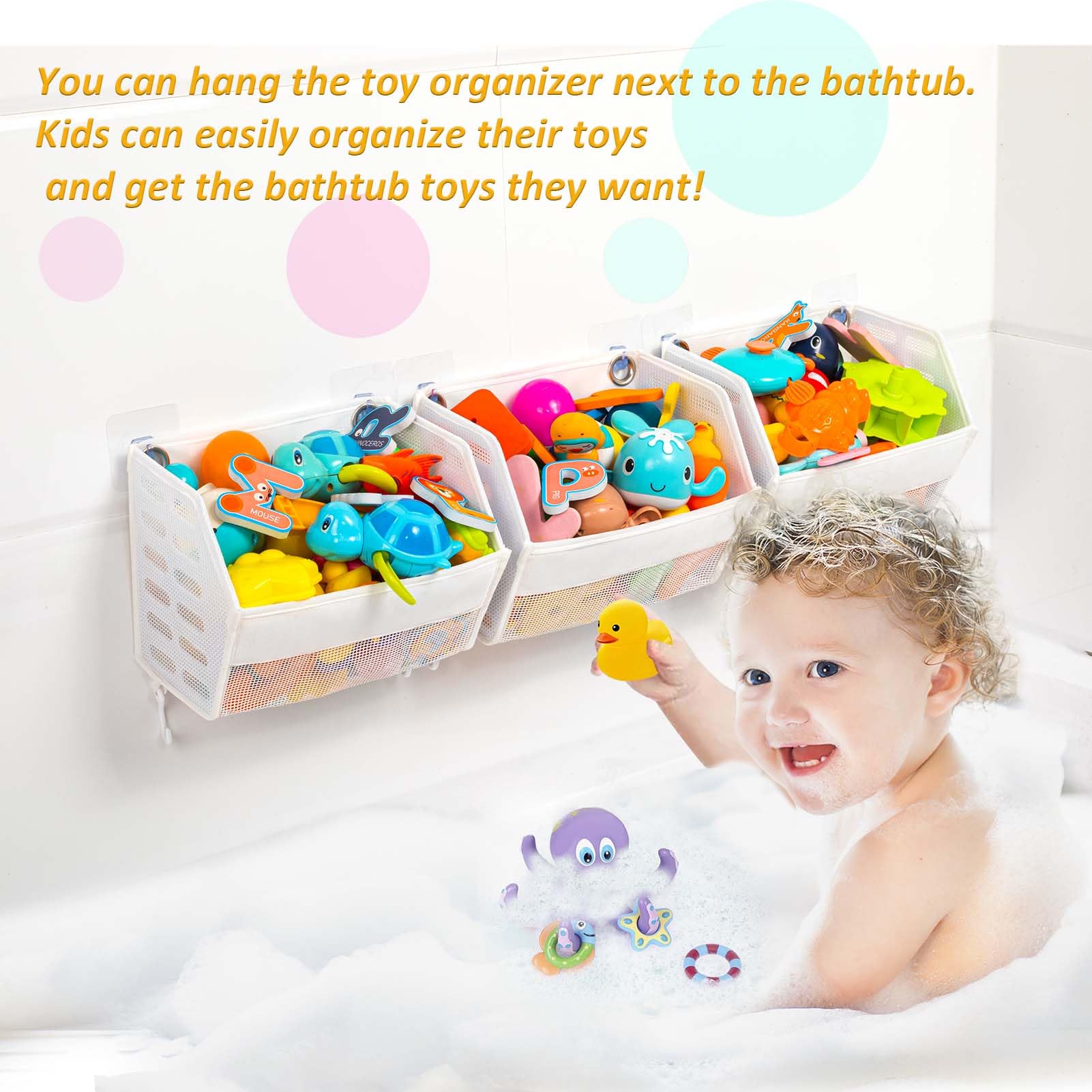 3-Piece Bath Toy Organizer Set - Multi-Functional Bathtub Toy Holder with Quick Drain for Easy Toy Storage | Perfect for Kids Bath Time Organization & Bathroom Decor