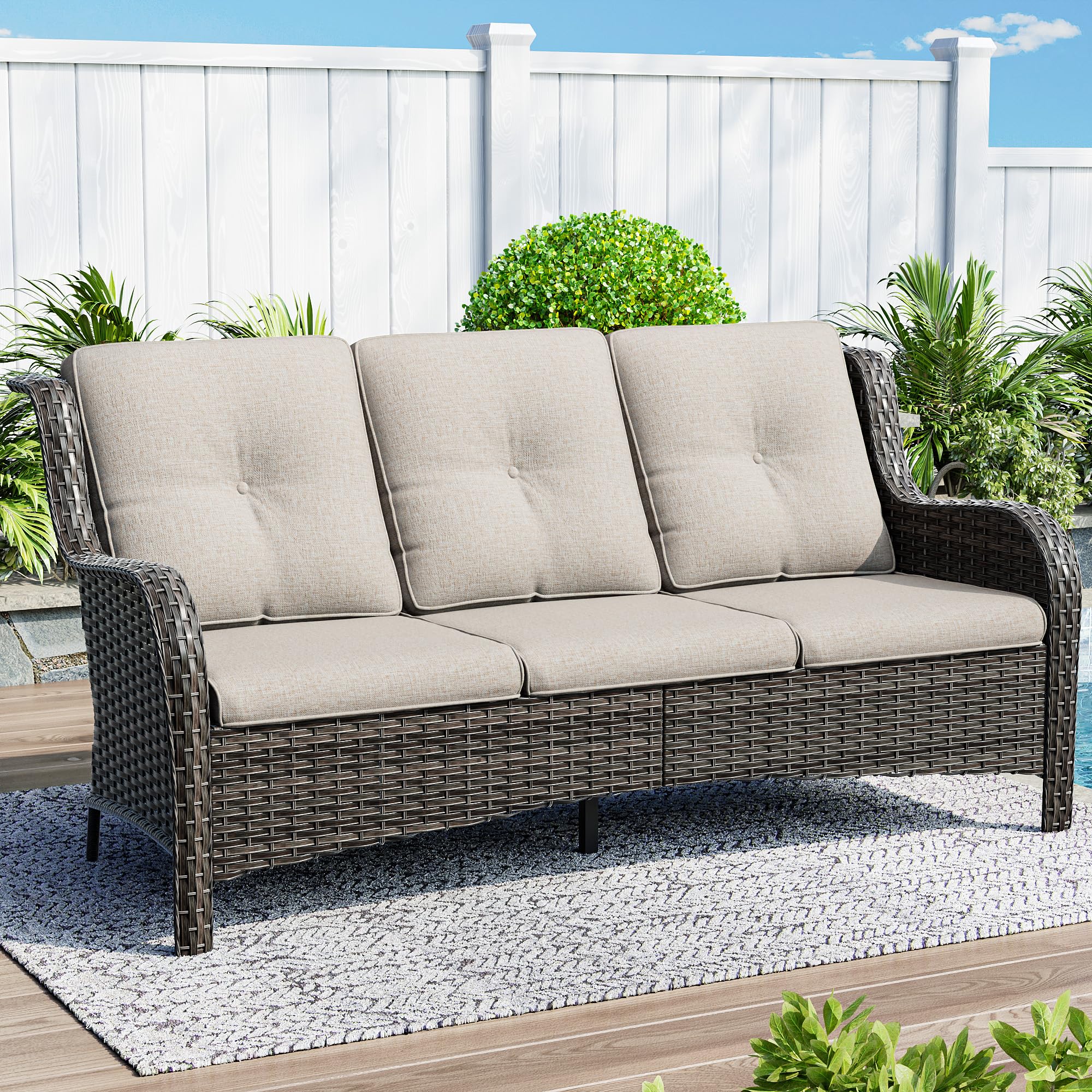3-Seat Wicker Patio Sofa Set - Outdoor Deep Seating Couch with Comfortable Cushions, Beige - Perfect for Backyard, Garden, Poolside & Patio Relaxation
