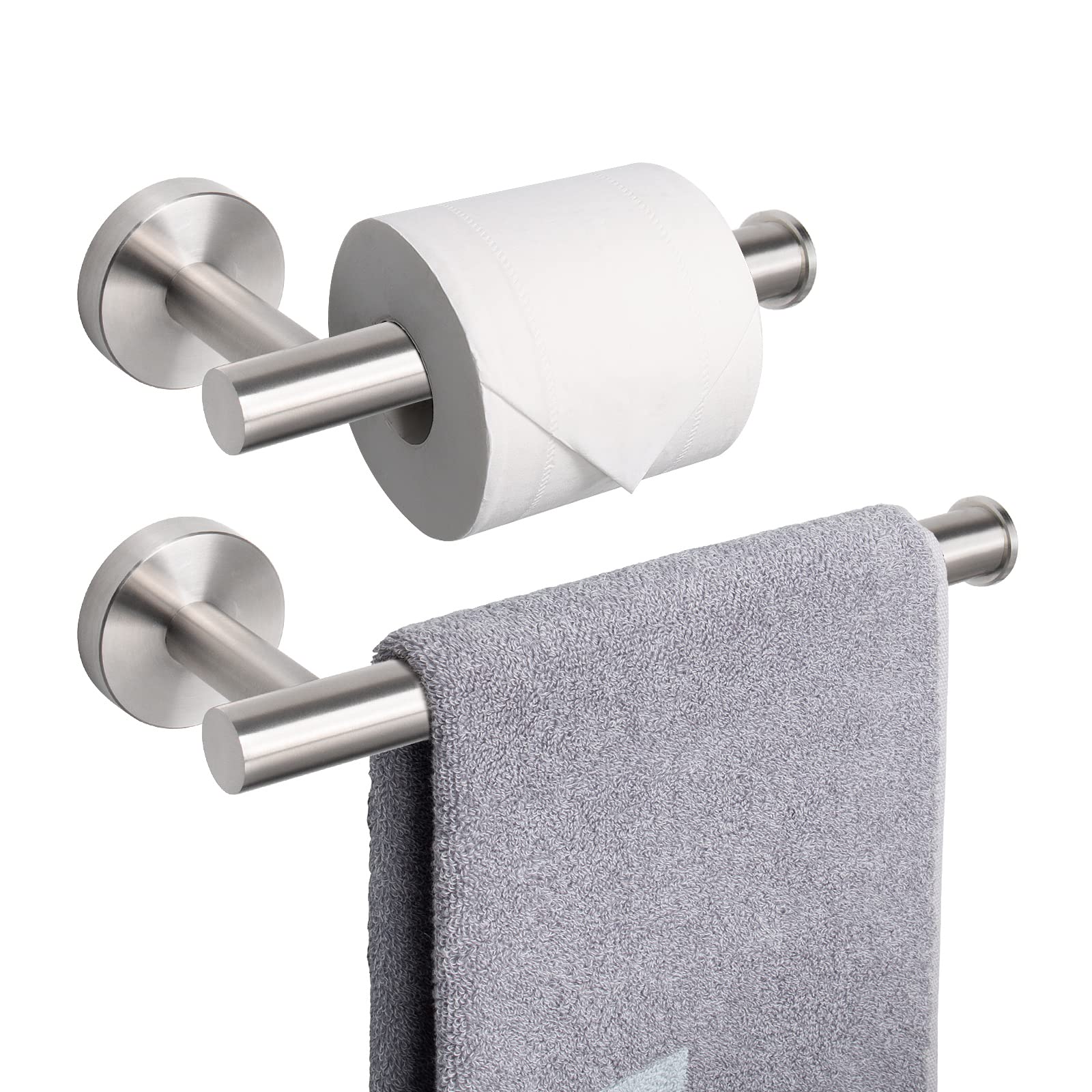 Premium 304 Stainless Steel Bathroom Hardware Set - NearMoon 2-Piece Toilet Paper Holder & Hand Towel Rack Wall Mount (Brushed Nickel) for Bathroom & Kitchen Organization