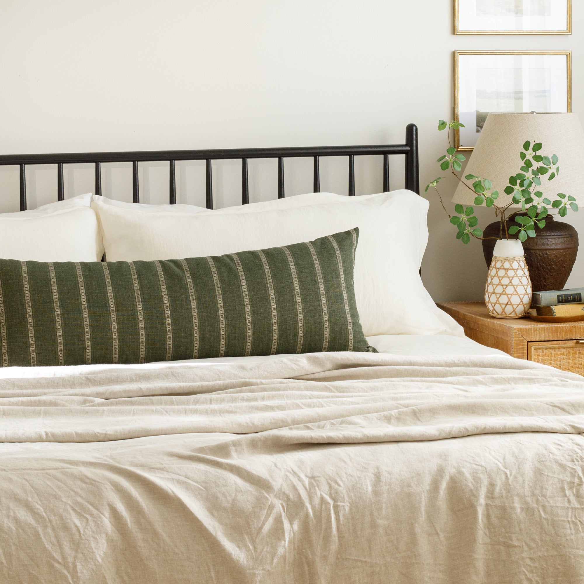 Brunswick Stripe 16x42 Bolster Pillow in Moss Green - Perfect for Sofa, Bed & Home Decor