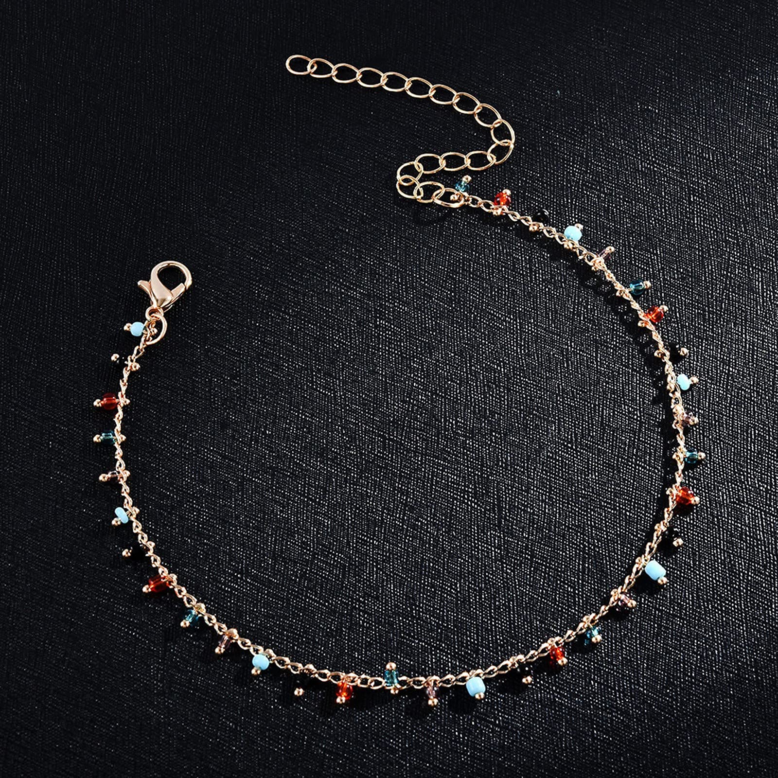 Boho Beach Chain Beaded Anklet - Colorful Bohemian Jewelry for Women | Gothic Foot Accessory with Hoop Earrings | Perfect for Summer Festivals, Beach Vacations & Boho Fashion