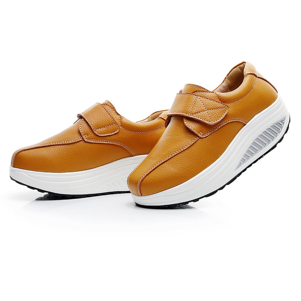 Rismart Women's Comfortable Wedge Rocker Sneakers - Smooth Leather Fashion Fitness Shoes for Walking, Running & Casual Wear
