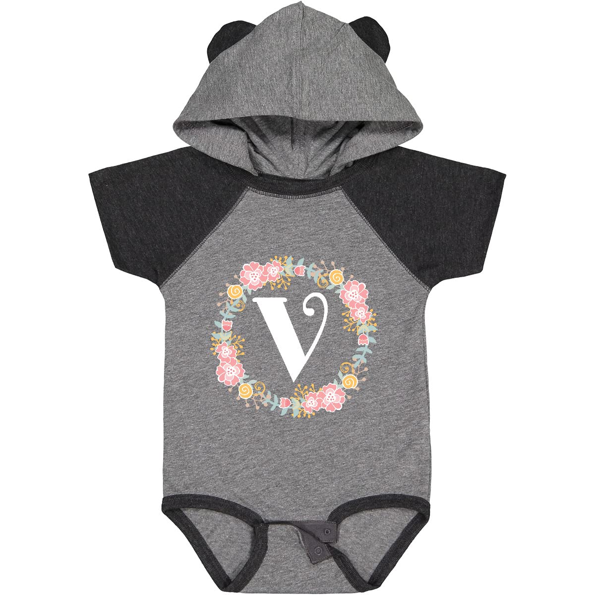 Inktastic Monogram Letter V Rose Floral Wreath Baby Bodysuit - Soft Cotton Infant Onesie for Newborns & Babies - Perfect for Photo Shoots, Gifts & Everyday Wear
