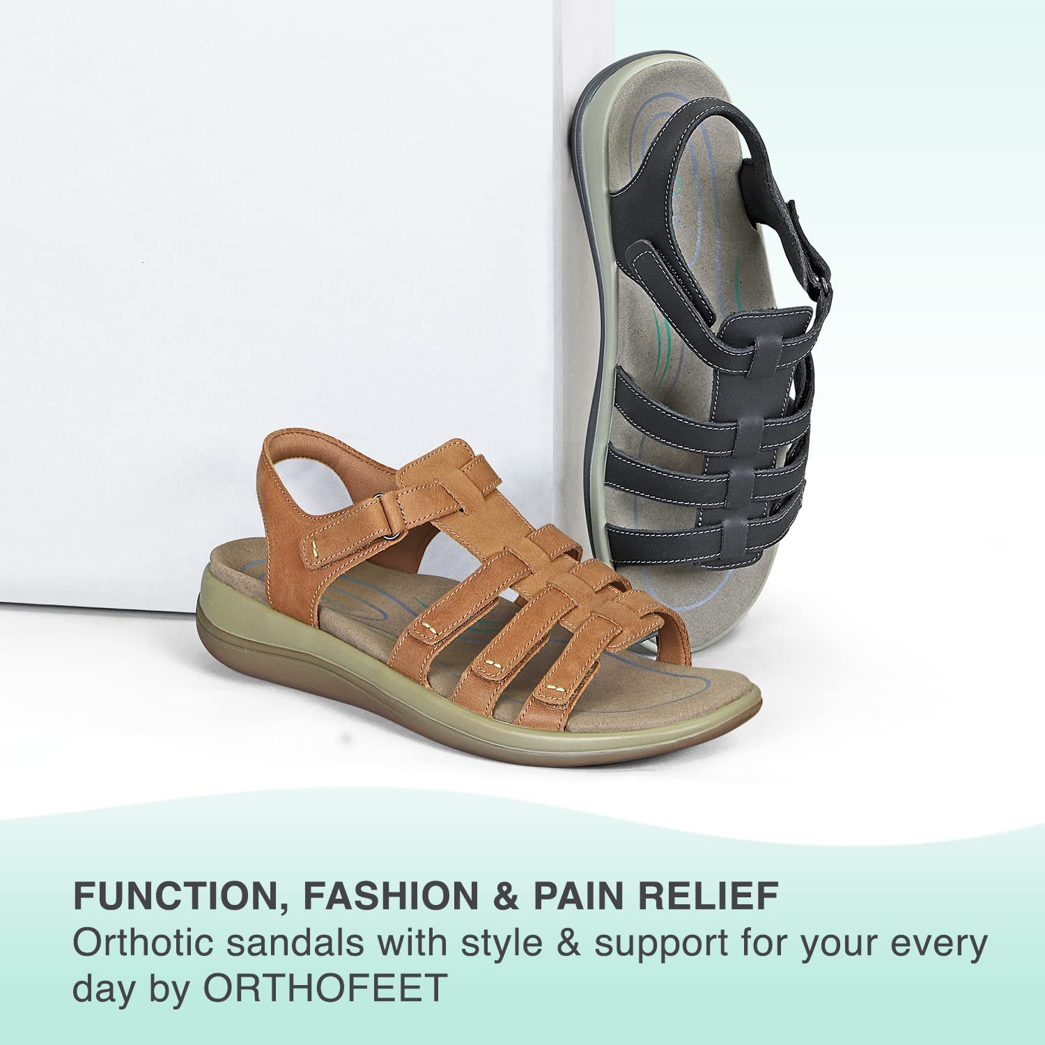 Orthofeet Women's Orthopedic Black Leather Amalfi Adjustable Sandals - Wide Width 8.5 | Comfortable Support for Plantar Fasciitis, Arthritis & Diabetic Feet | Perfect for Walking, Travel & Everyday Wear