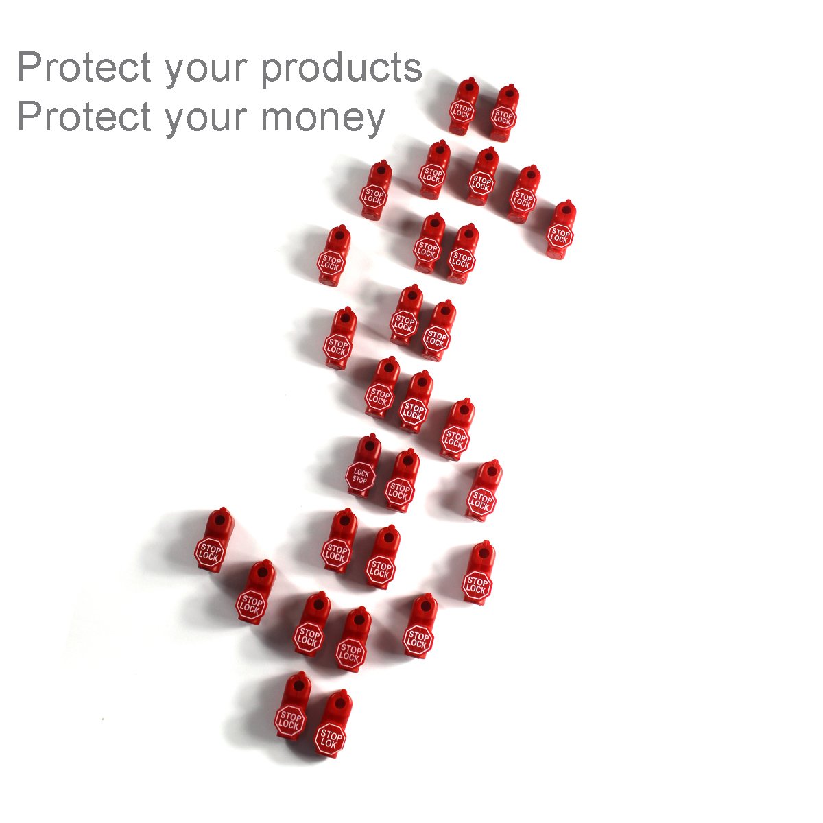 BETERTEK 100pcs Red Plastic Peg Hook Locks - Retail Display Security Locks for Pegboard, Stop Locks for Merchandise Protection and Organized Retail Displays