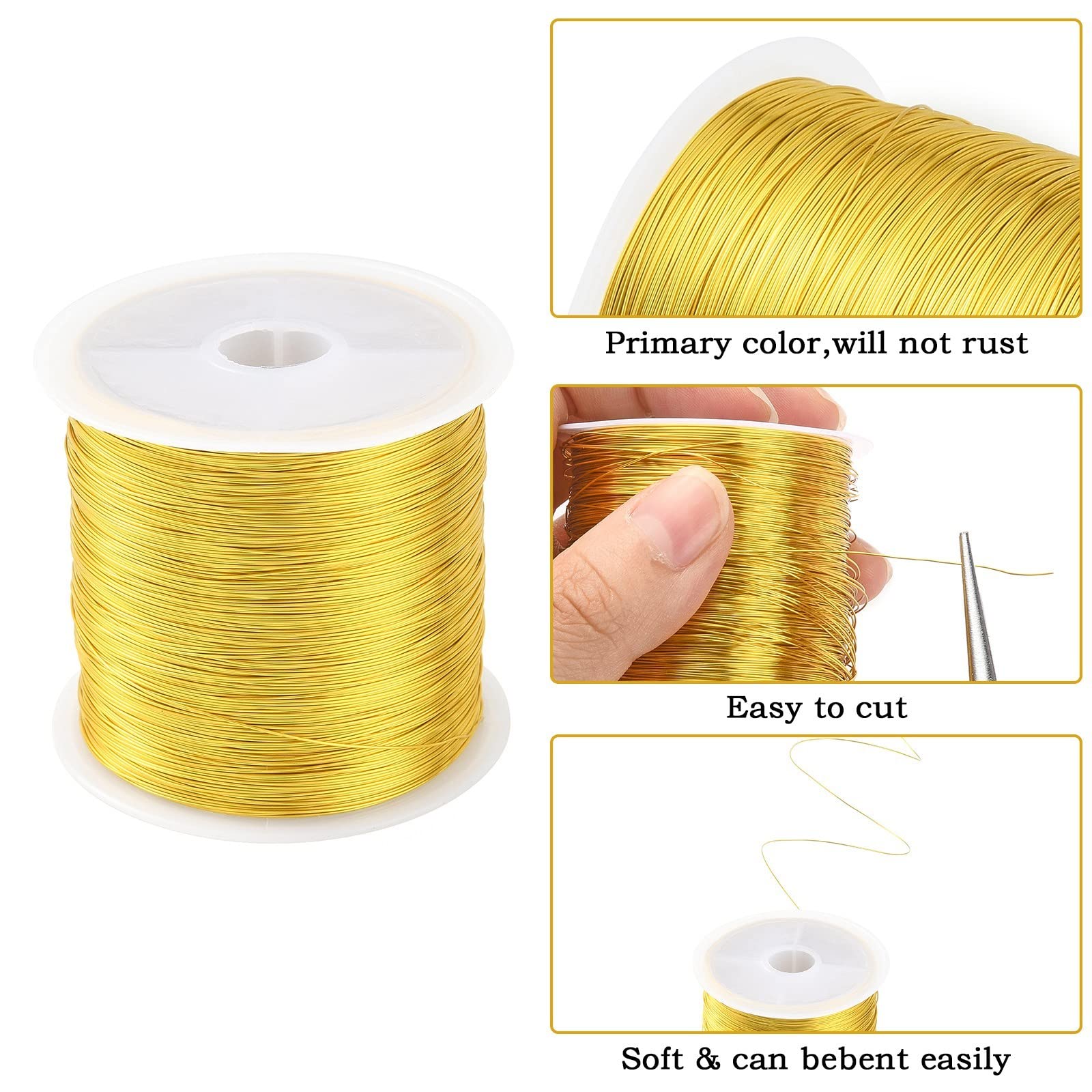 UR URLIFEHALL 328 Feet Gold Jewelry Beading Wire - 0.3mm Flexible Copper Craft Wire for DIY Jewelry Making, Bracelets & Necklaces - Perfect for Beading, Wire Wrapping & Art Projects