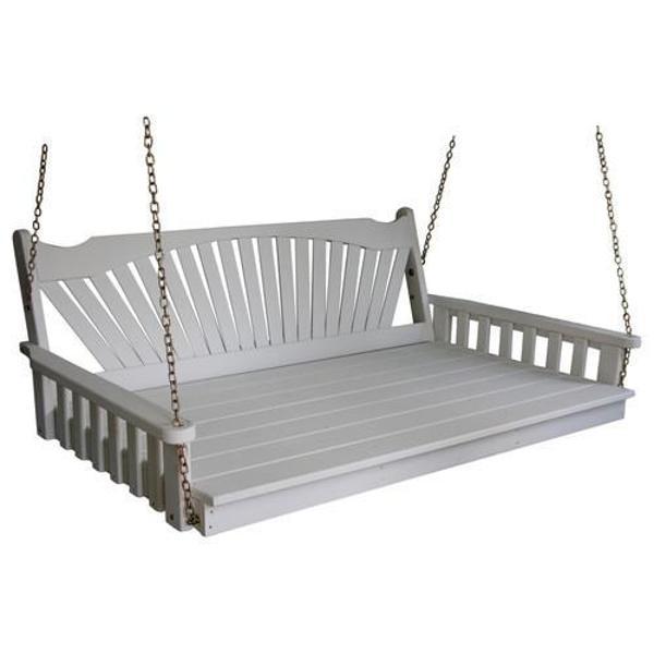Yellow Pine Swing Bed with Fanback - Outdoor Hanging Bed for Porch, Patio, or Garden Relaxation