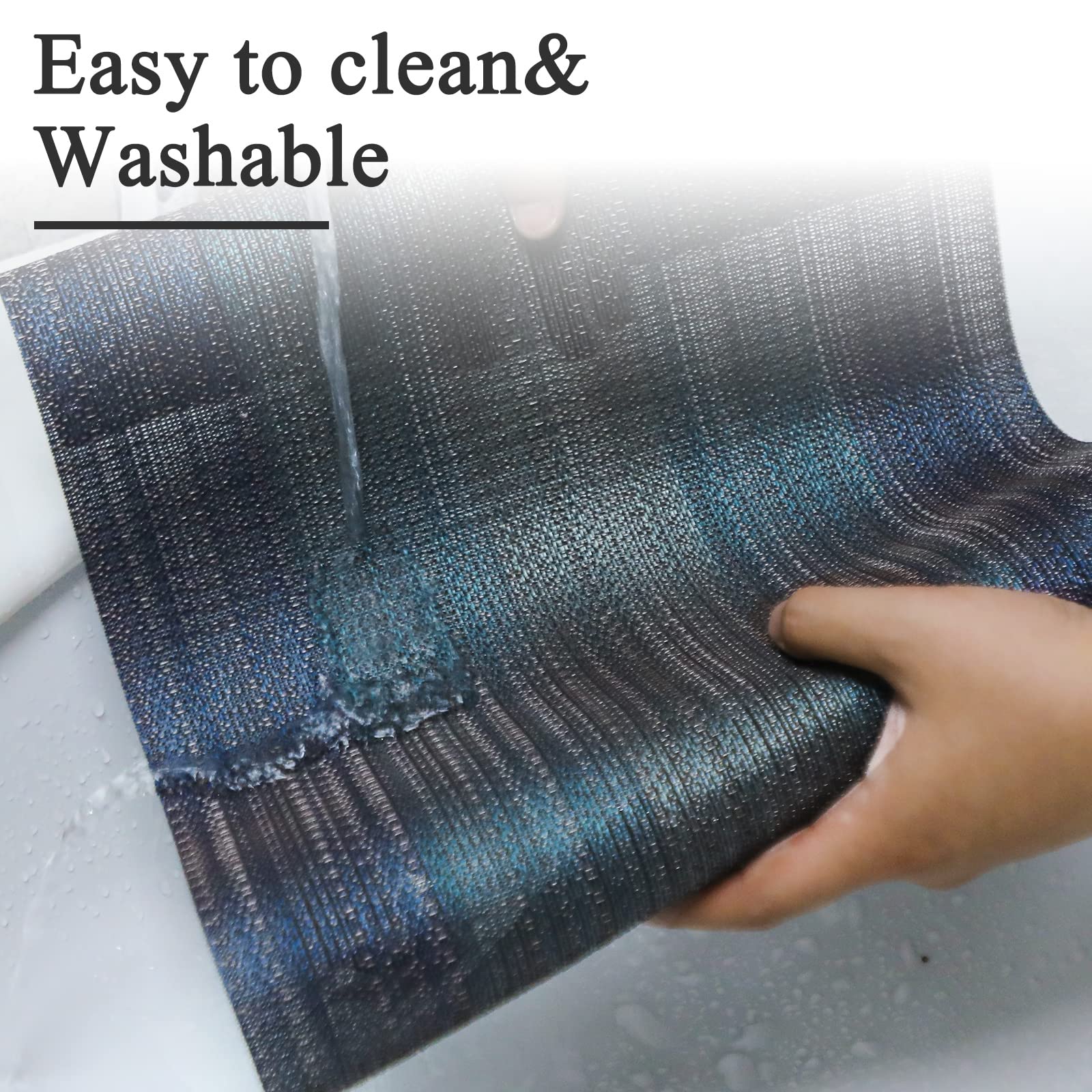 Premium Woven Vinyl Placemats Set of 6 - Heat Resistant & Washable Table Mats for Indoor/Outdoor Dining - Dark Blue - Perfect for Family Meals, Kids' Use, and Outdoor Entertaining
