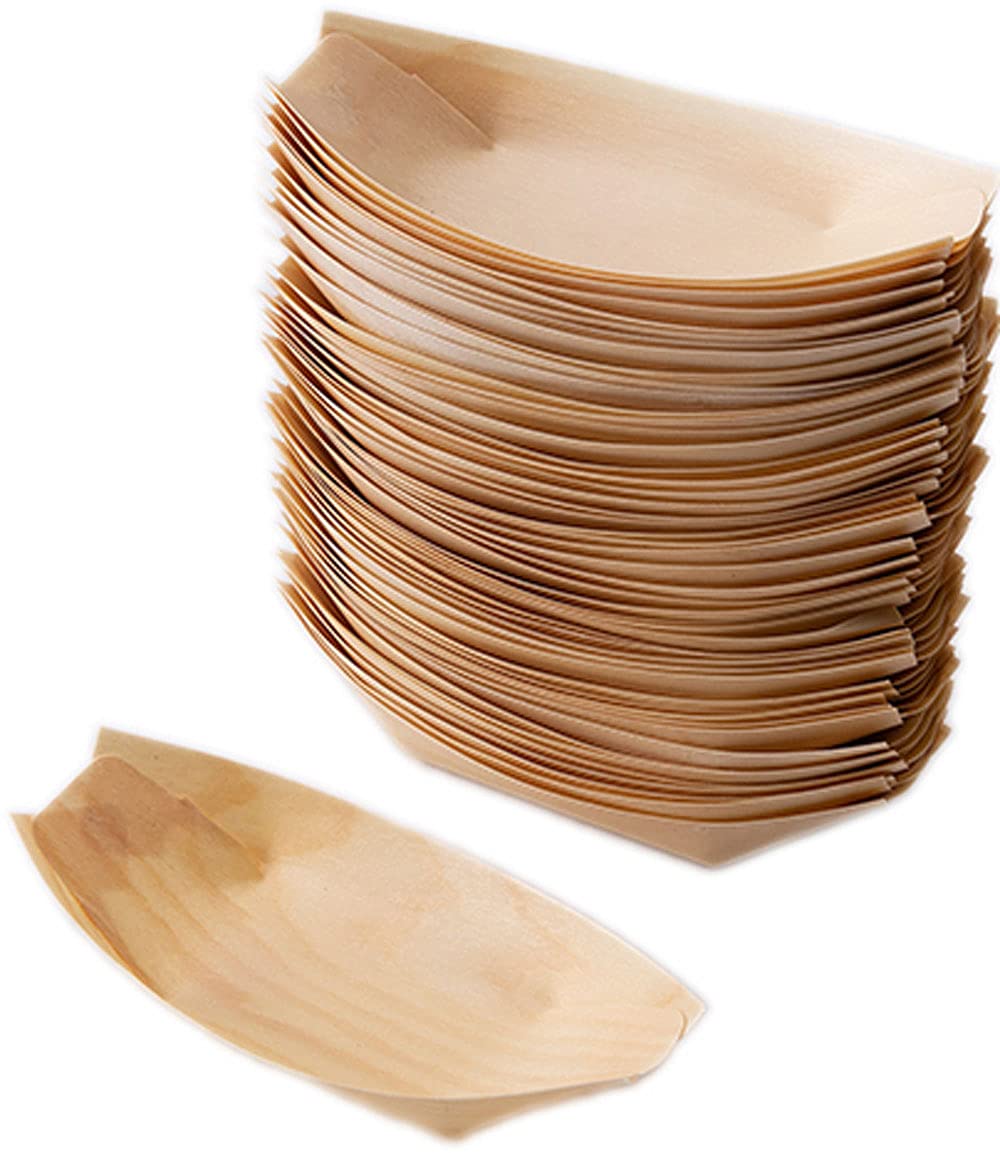 Eco-Friendly Disposable Wooden Boat Plates - 100 Pack (7