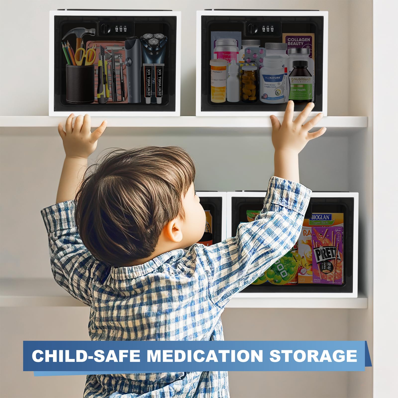 Gemaxvoled 2 Pack Large Combination Lock Medicine Storage Box - Premium Lockable Organizer for Medication, Fridge Food, Snacks & Electronics (Black) | Secure Storage for Home, Office & Travel Use