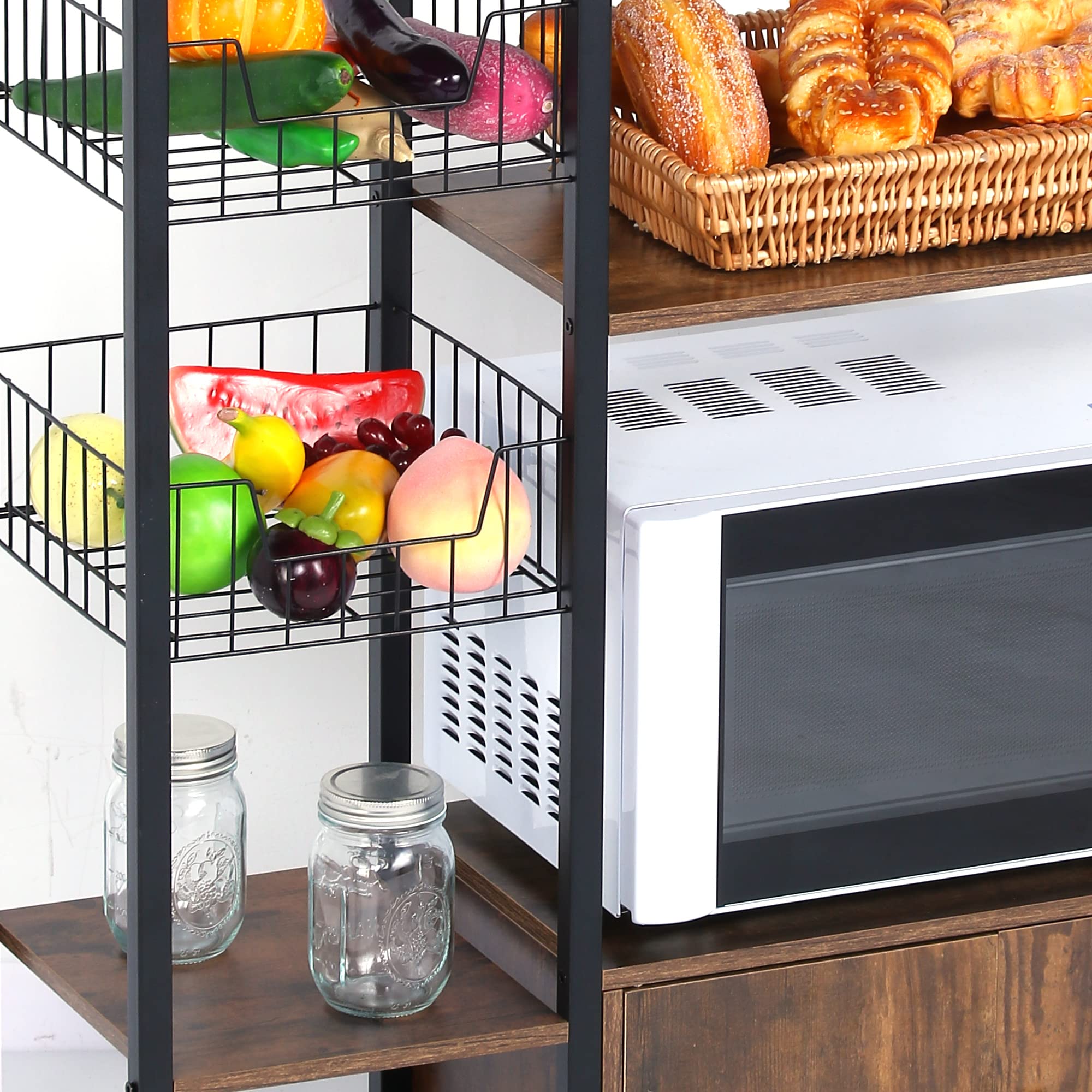5-Tier Kitchen Bakers Rack - Heavy Duty Microwave Stand with Storage Shelves & Hutch Cabinet - Free Standing Kitchen Organizer for Spices, Cookbooks & Small Appliances - Perfect for Small Kitchens, Apartments & Pantry Organization