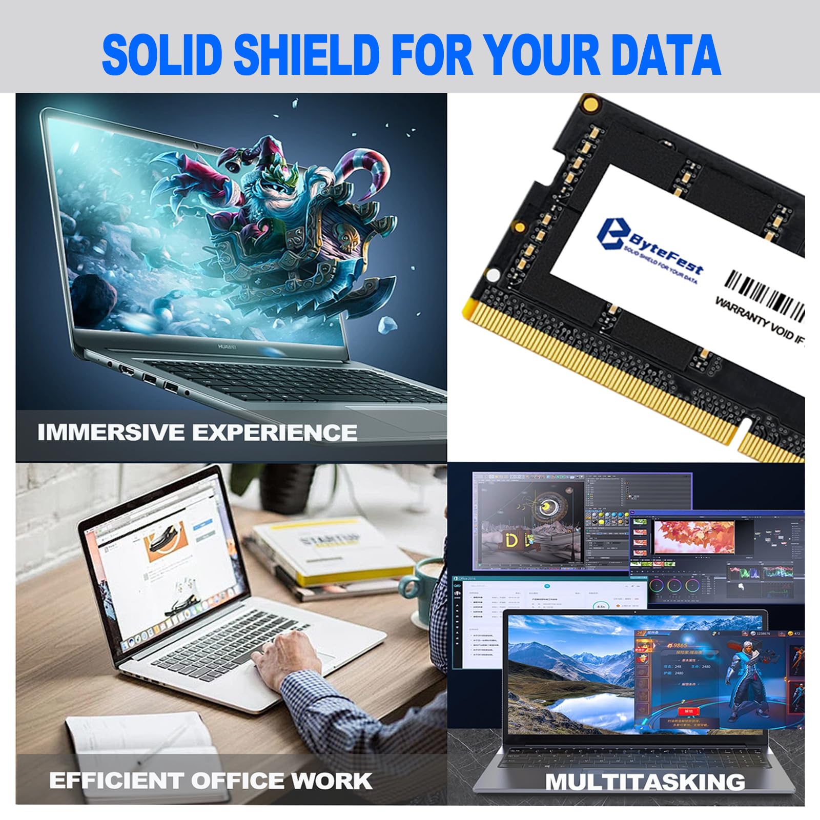 ByteFest DDR5 RAM 32GB 4800MHz (PC5-38400) CL40 1.1V SODIMM 262-Pin Laptop Memory - High Performance Upgrade for Gaming Laptops, Workstations & Content Creation