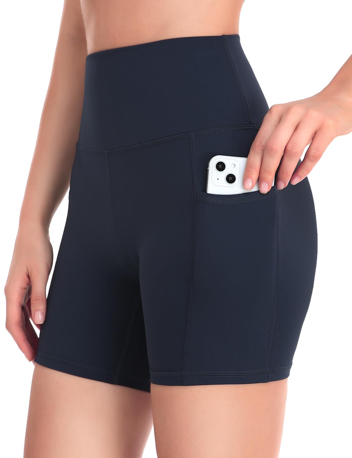 HeyNuts Women's High Waist Compression Yoga Shorts with Side Pockets - 4