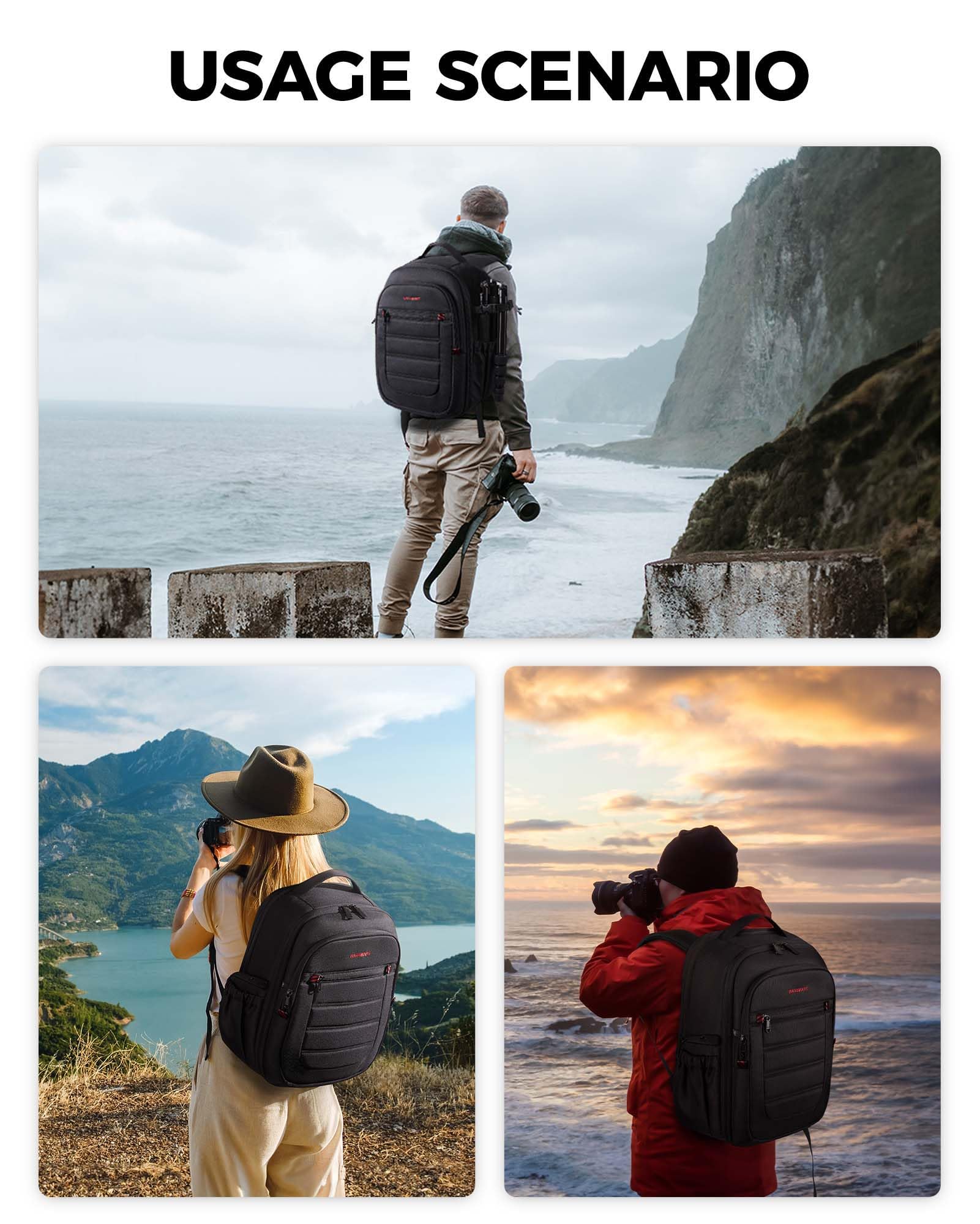 BAGSMART Expandable DSLR SLR Camera Backpack for Photographers - Waterproof Photography Travel Bag with 15.6