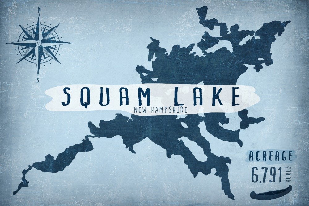 Squam Lake New Hampshire Metal Wall Art - 24x36 Gallery Quality Aluminum Decor with Lake Essentials, Acreage & Compass - Perfect for Cabin, Lake House & Coastal Home Decor