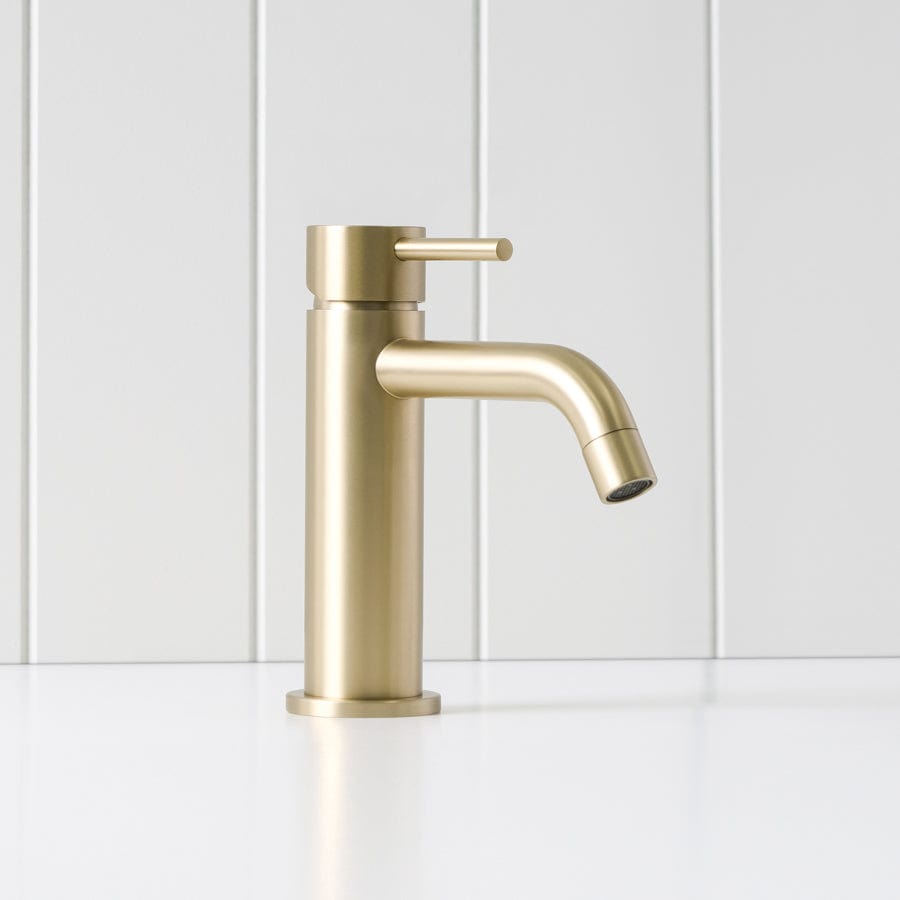 Sydney Short Basin Mixer in Warm Brushed Nickel - Modern Bathroom Faucet for Vanity Sinks, Perfect for Small Spaces and Contemporary Home Decor