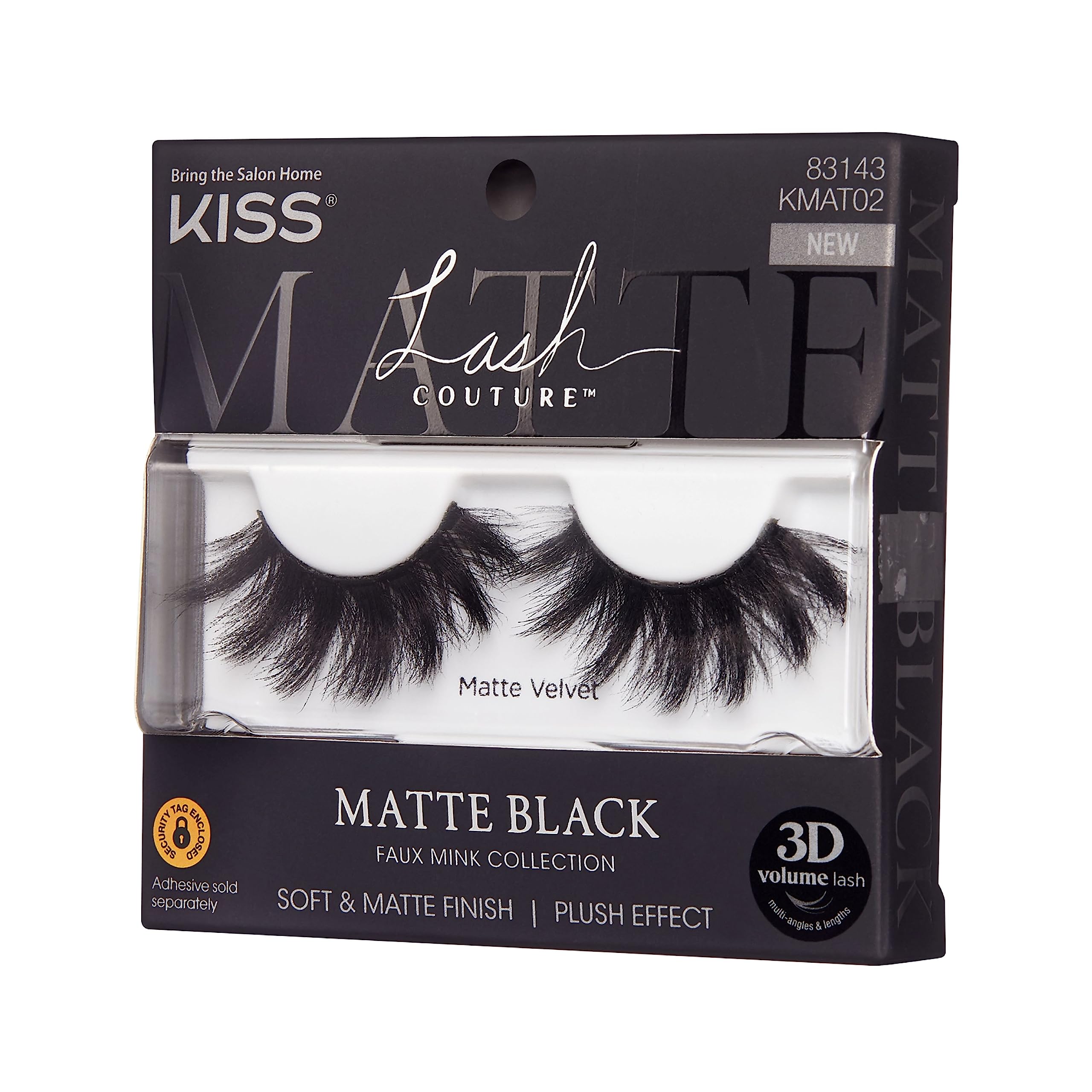 KISS Lash Couture False Eyelashes - Matte Black Faux Mink Lashes, 3D Volume & Soft Matte Finish | Style 'Matte Velvet' | 1 Pair Natural Looking Fake Eyelashes for Everyday Wear, Parties & Special Occasions