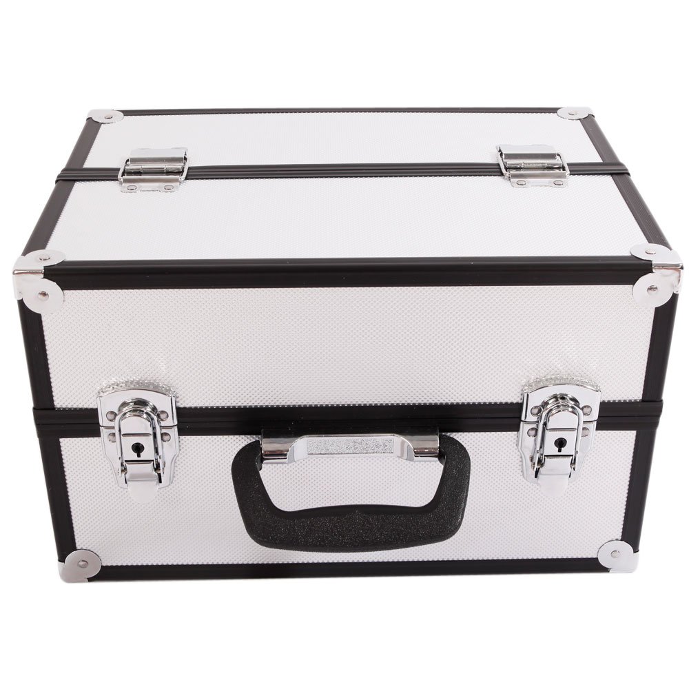 Professional Aluminum Alloy Cosmetic Case with Lock & Key - Portable Jewelry & Makeup Storage Box for Travel, Salon, and Home Organization - Silver