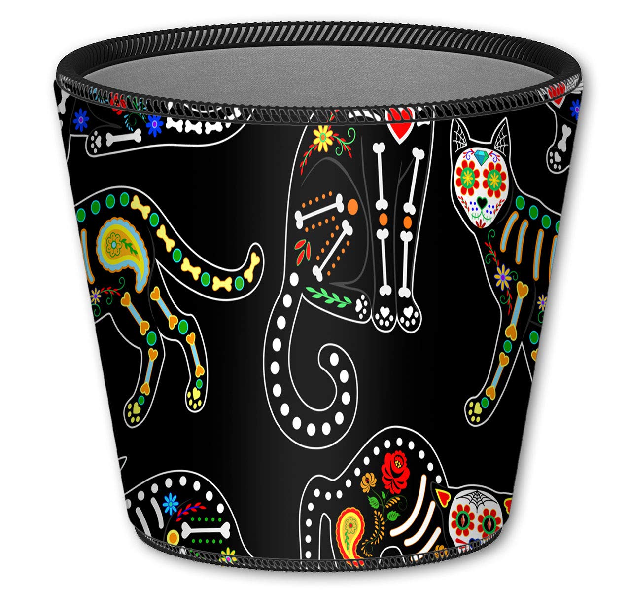 12oz Insulated Lowball Tumbler with Removable Wetsuit Cover - Day of the Dead Cat Design - Perfect for Cocktails, Iced Coffee & Home Bar Use