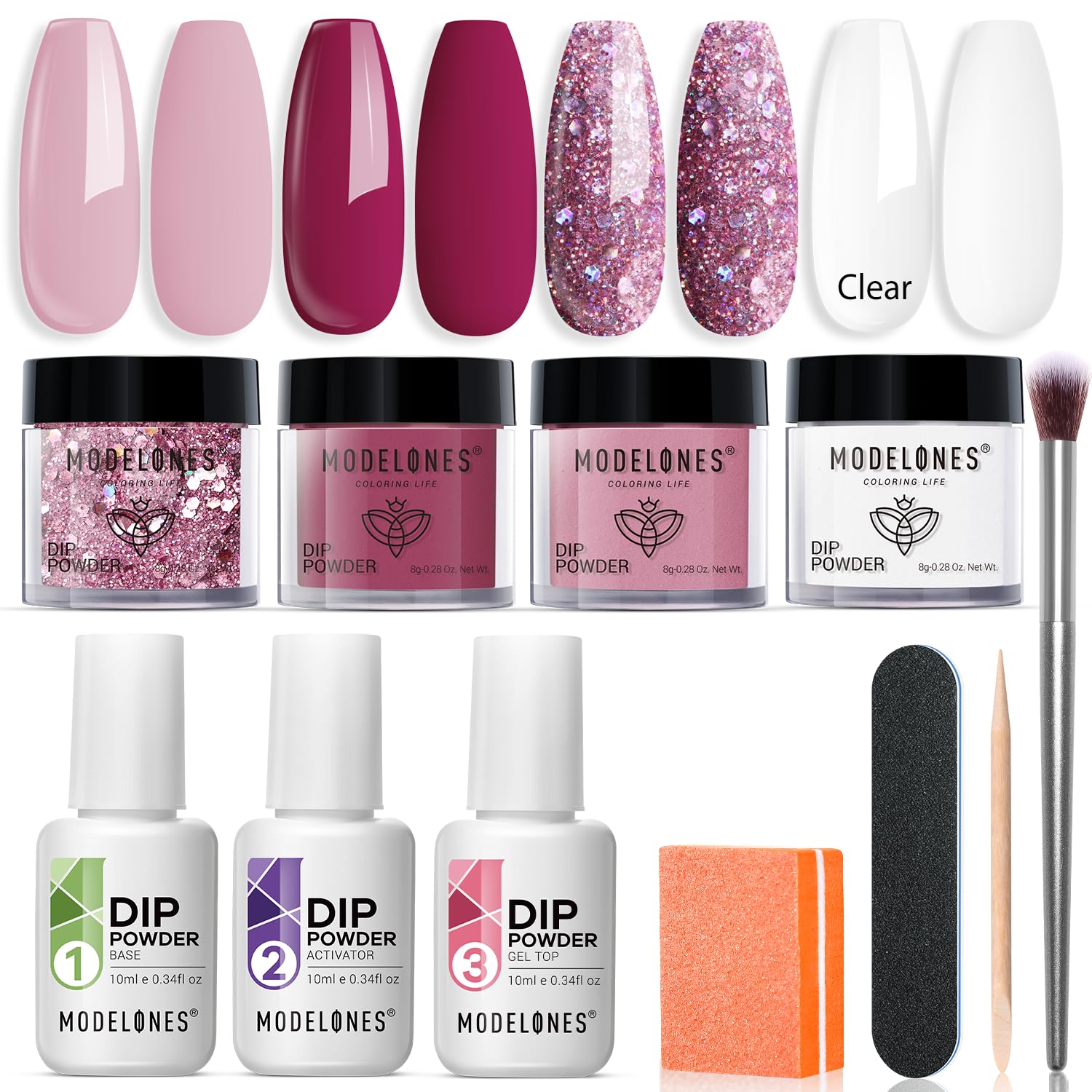 Modelones Dip Powder Nail Kit Starter Set - Professional DIY Nail Manicure Kit with 6 Colors, Base & Top Coat, Glue, Tools - Perfect for Home Salon, Nail Art Beginners & Professional Use