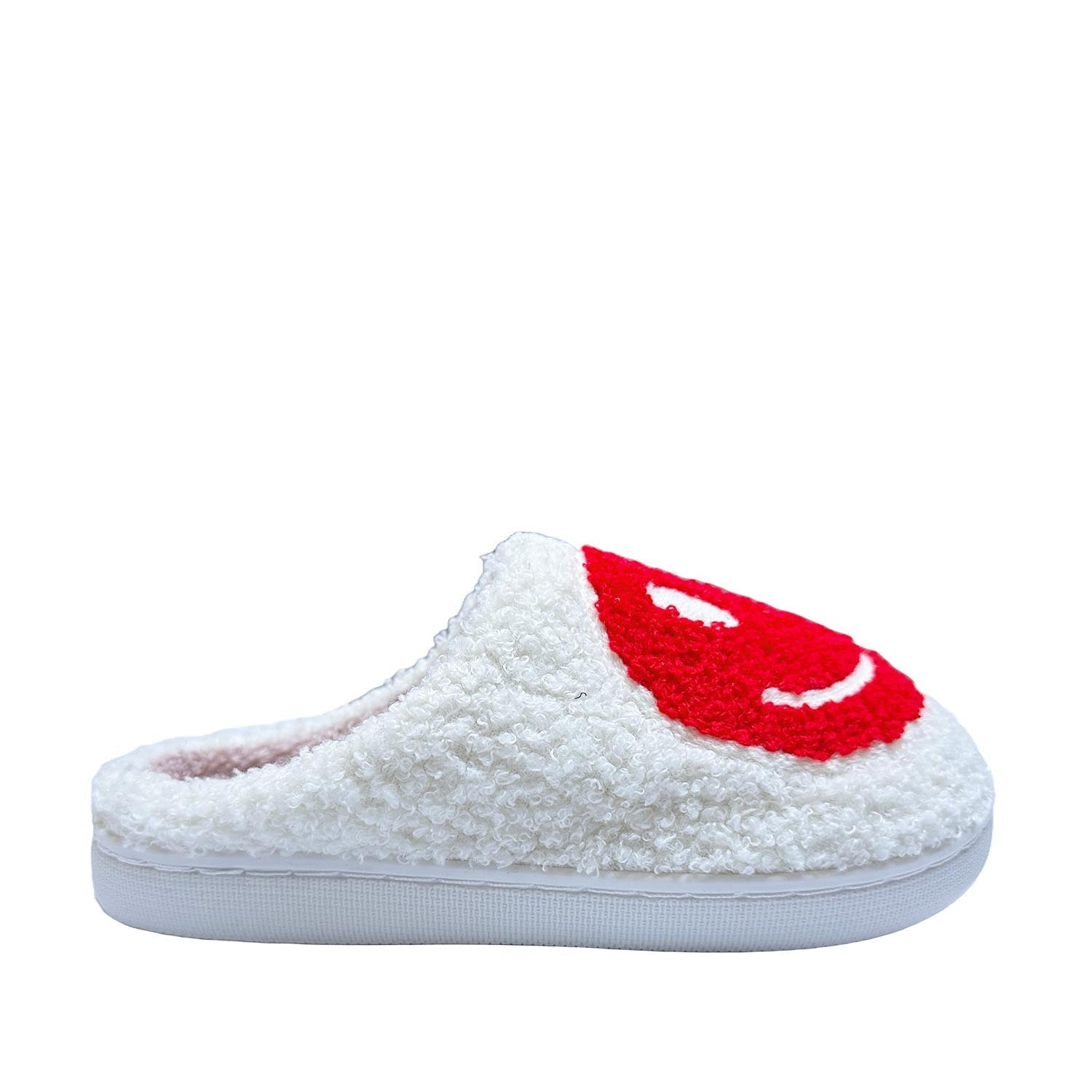 FLOOF Red Fluffy Smiley Face Slippers - Cozy Indoor House Shoes for Women & Men - Perfect for Home, Lounge, and Gift Giving