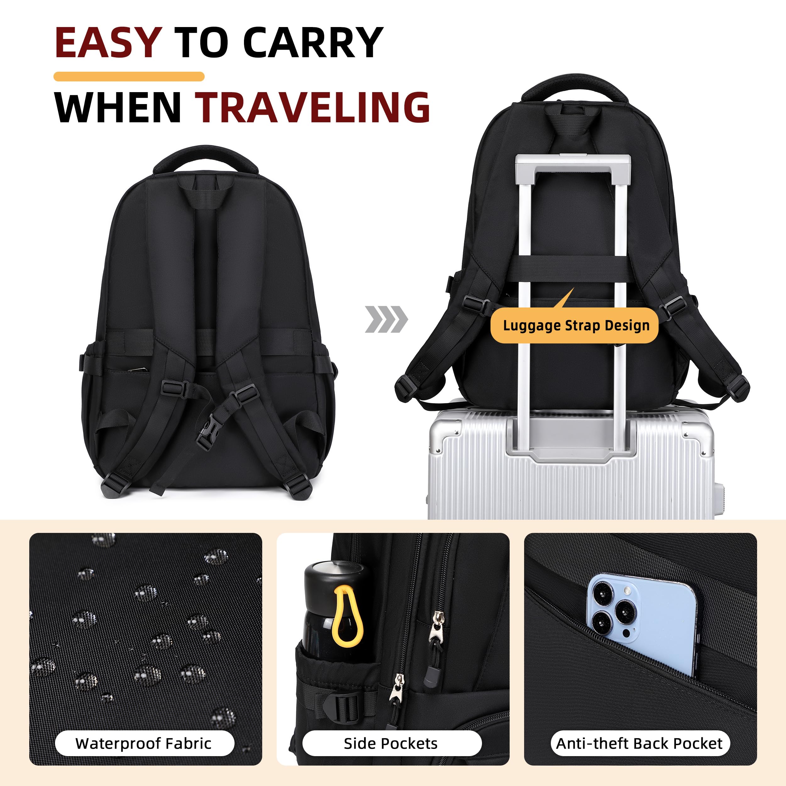 Anti-Theft 17 Inch Laptop Backpack for Women & Men - Water Resistant Travel Backpack, Large School Bookbag for College, Teens, Boys & Girls - Perfect for Business, Work & Casual Daypack (Black) - Ideal for Commuting, Office & Campus Use