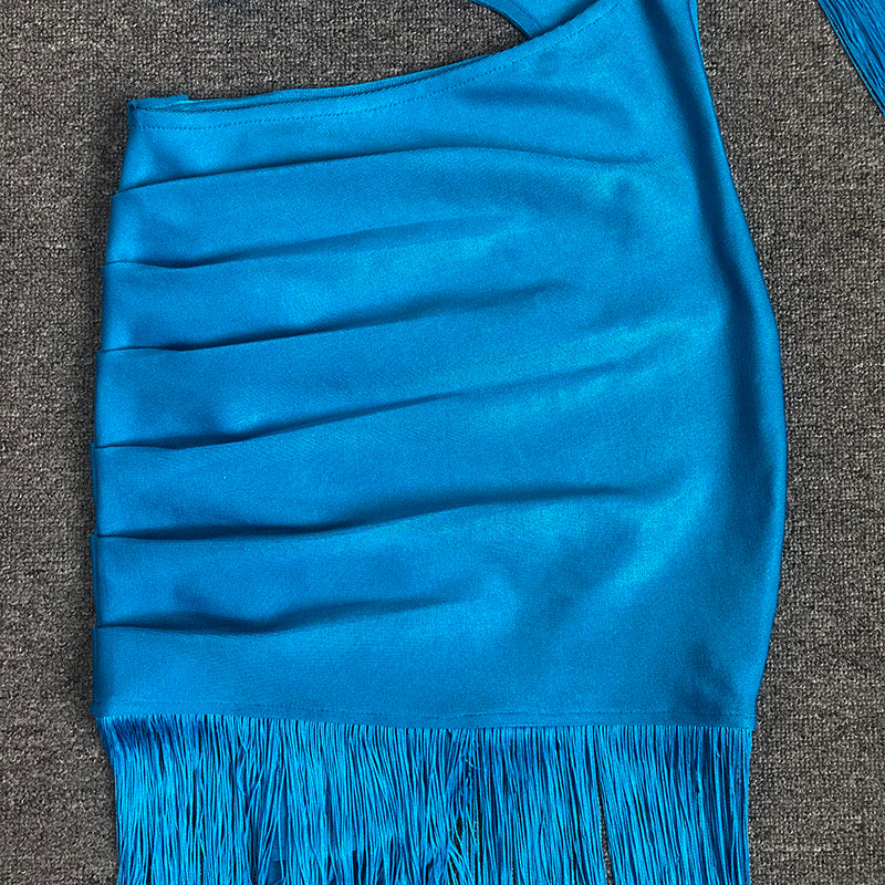 Asymmetric Tassel Bandage Dress for Women - Sexy Bodycon Party Dress for Night Out, Club, Date Night, and Special Occasions