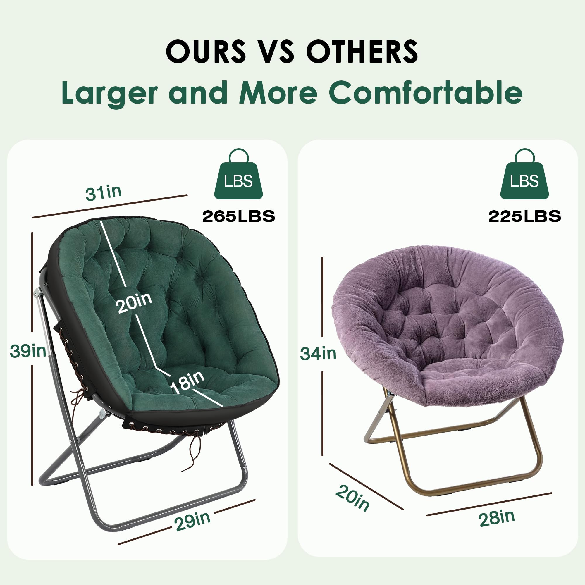**Portable Folding Saucer Chair - Oversized Moon Chair with Sturdy Metal Frame, Comfy Lounge Chair for Bedroom, Living Room & Outdoor Use - Perfect for Relaxing, Reading & Lounging**