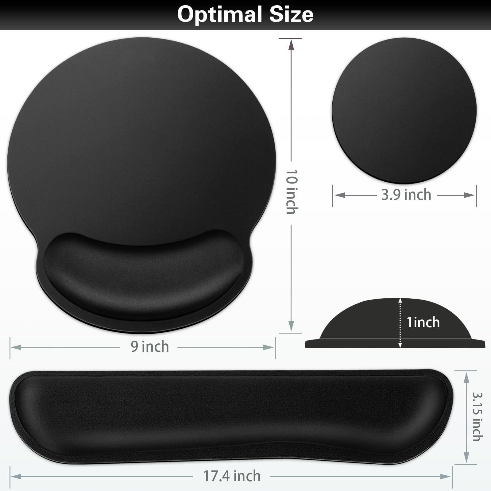 Qomolama 3-in-1 Ergonomic Mouse Pad with Wrist Rest & Anti-Skid Base - Memory Foam Gaming Mouse Pad Set with Gel Keyboard Wrist Support for Office, Gaming & Computer Workstations