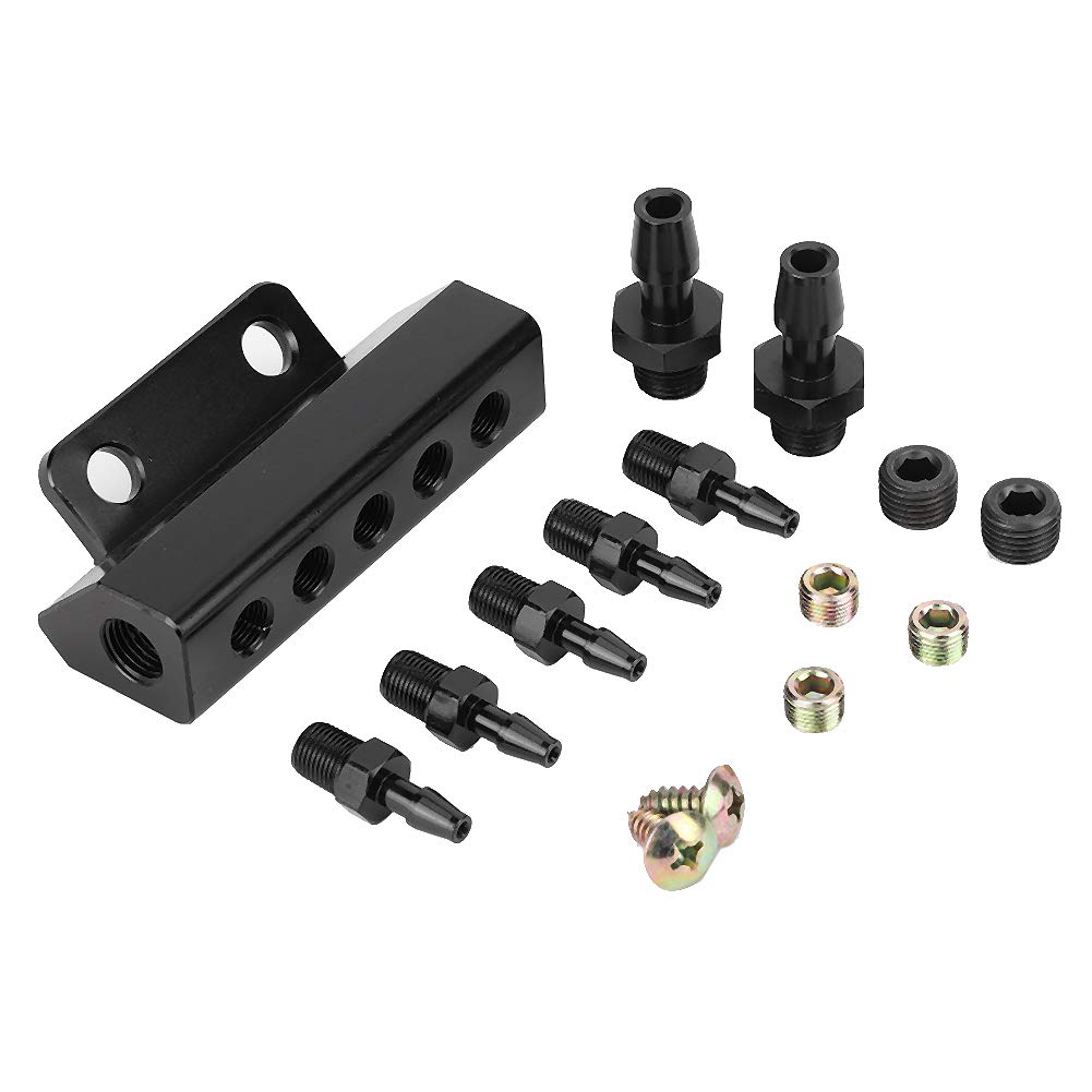 5 Port CNC Machined Billet Aluminum Vacuum Block for Turbo Boost & Intake Manifold - Fuel Gas Wastegate Accessories with 1/8NPT & 1/2NPT Ports - Perfect for Car Performance Upgrades & Engine Tuning