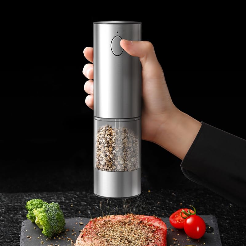 Premium Electric Salt and Pepper Grinder Set - Rechargeable Stainless Steel Automatic Mill with 6 Adjustable Coarseness & LED Light - Perfect for Kitchen, Dining & Housewarming Gifts (2-Pack) - Ideal for Cooking, Entertaining & New Home Essentials