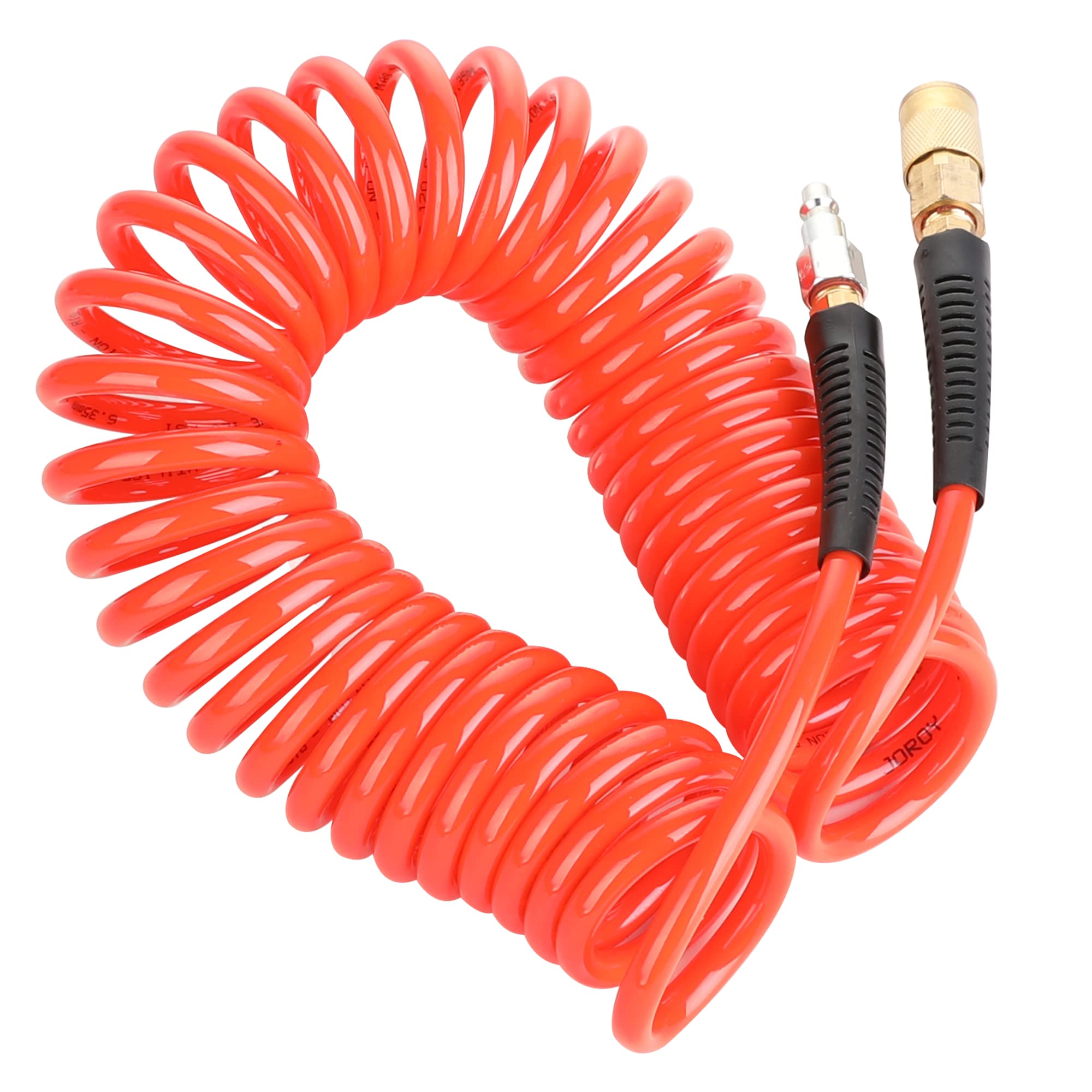 1/4-Inch x 20 Feet Polyurethane Air Hose with Bend Restrictors - Industrial Grade Recoil PU Air Compressor Hose with 1/4