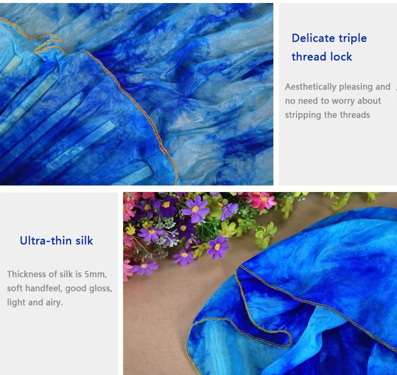 Authentic Silk Belly Dance Fan Veils - 1.8m/5.91ft Long Tie-Dyed Bamboo Fans for Women | Professional Belly Dancing Accessories | Perfect for Performances, Costume Parties & Dance Practice