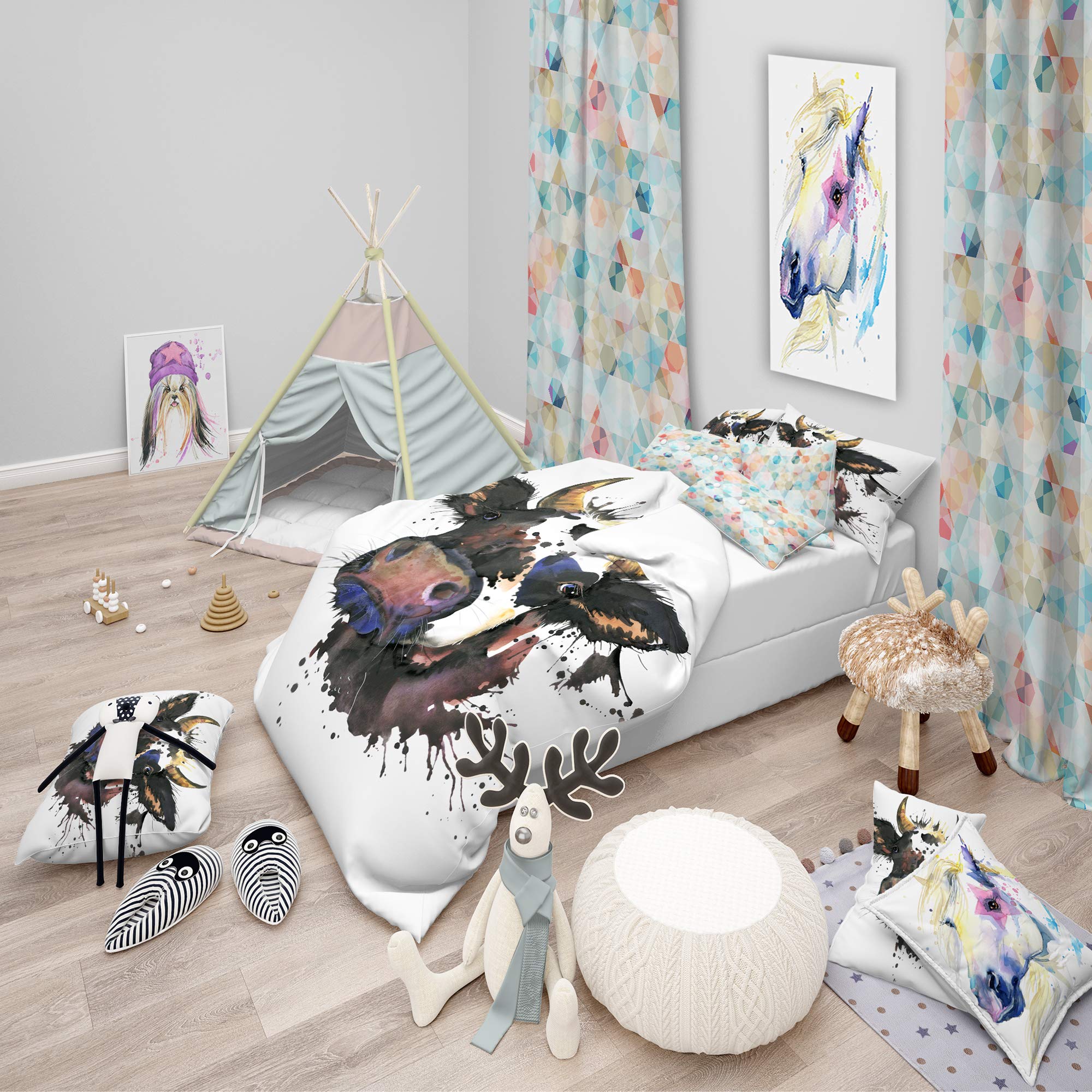 Stunning Cat Watercolor Duvet Cover Set - Black Twin Size, 3-Piece Animal Print Bedding for All Seasons | Cozy & Stylish Home Decor for Cat Lovers