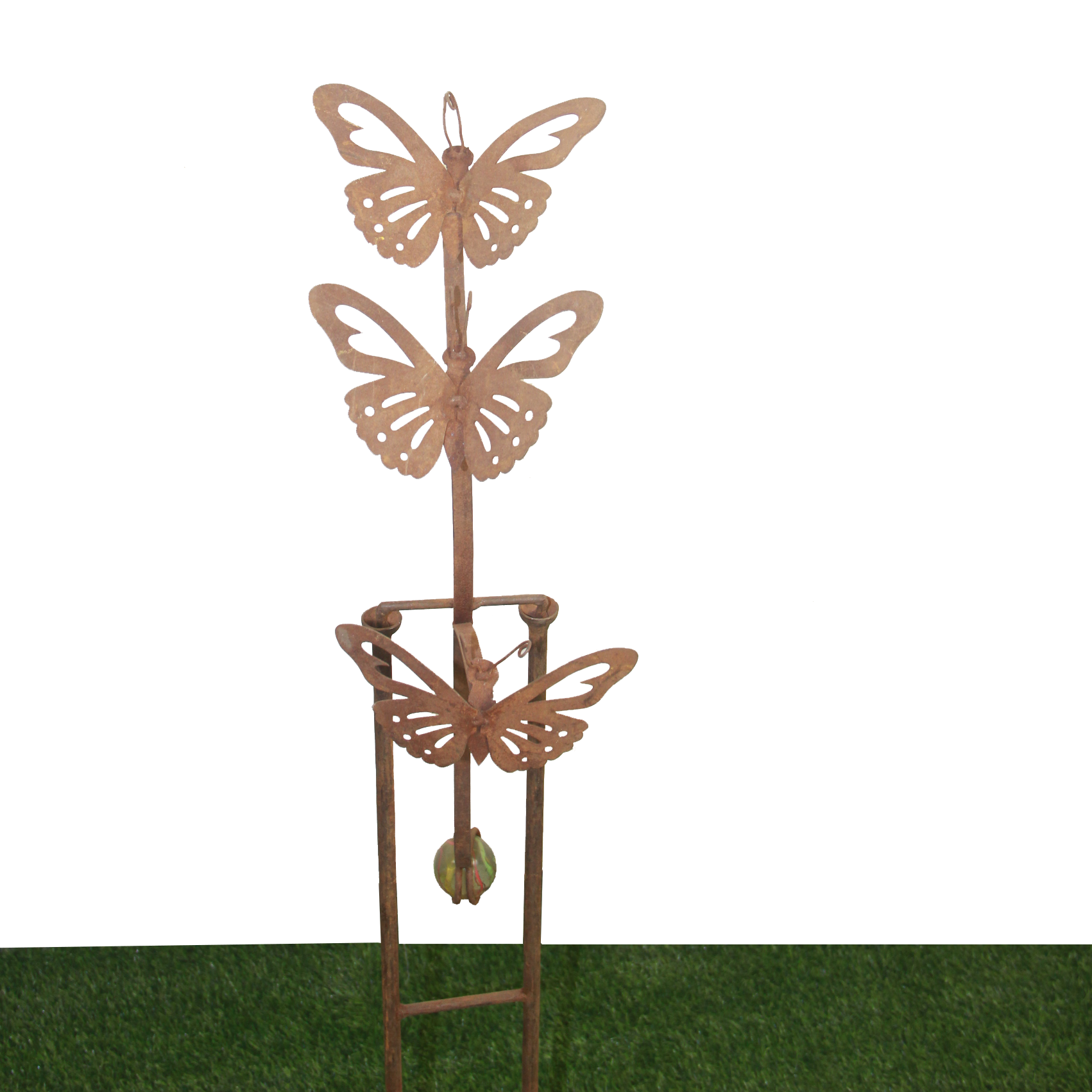 Butterfly and Glass Ball Rocking Stake W3560 - Elegant Garden Decor for Outdoor Patio, Lawn, and Flower Beds