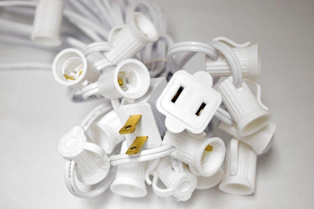 102 FT Shatterproof LED Outdoor String Lights - 100 E12 C7 Base Sockets, White Cord, G40-1.6 Inch Bulbs (1 Watt) - Perfect for Patio, Garden, Backyard & Wedding Decor - Durable Weatherproof Lighting by PaperLanternStore.com