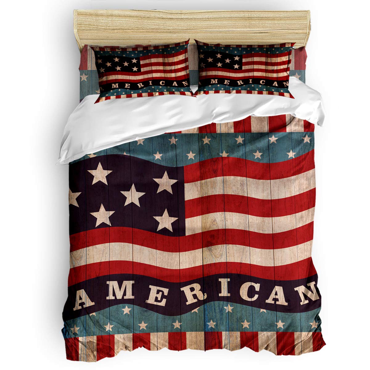 Elfantasy King Size 4-Piece Duvet Cover Set - Soft Bedding Set with USA Flag Design for Independence Day, Includes 1 Comforter Cover, 1 Flat Sheet, 2 Pillowcases - Perfect for Kids' Rooms, Patriotic Decor, and Holiday Themed Bedrooms