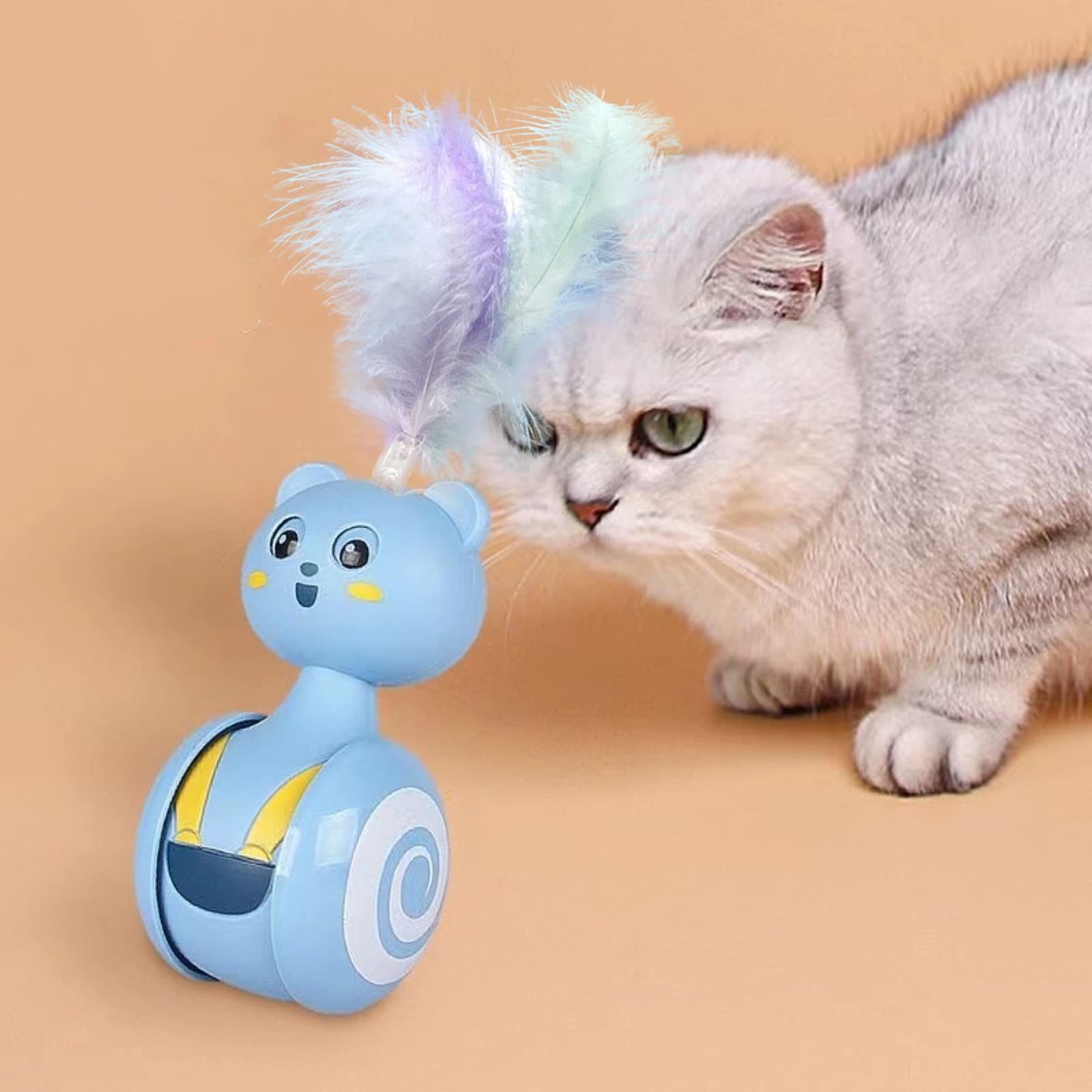 Interactive Cat Toys for Indoor Cats - Feather Wand, Puzzle & Automatic Moving Toys - Fun & Engaging Kitten Toys in Blue & Pink (Blue) - Perfect for Playtime & Exercise