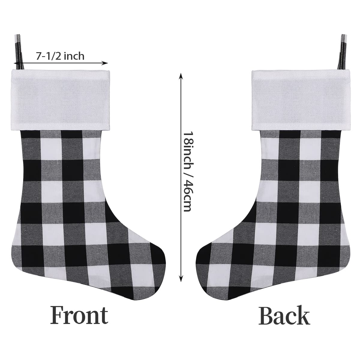 8 Pack Christmas Stockings - 18 Inch Buffalo Plaid Personalized Stockings for Family Holiday Decor | White Cuff Black & White Plaid Stocking Set | Perfect for Xmas Party, Fireplace Mantel & Gift Exchange