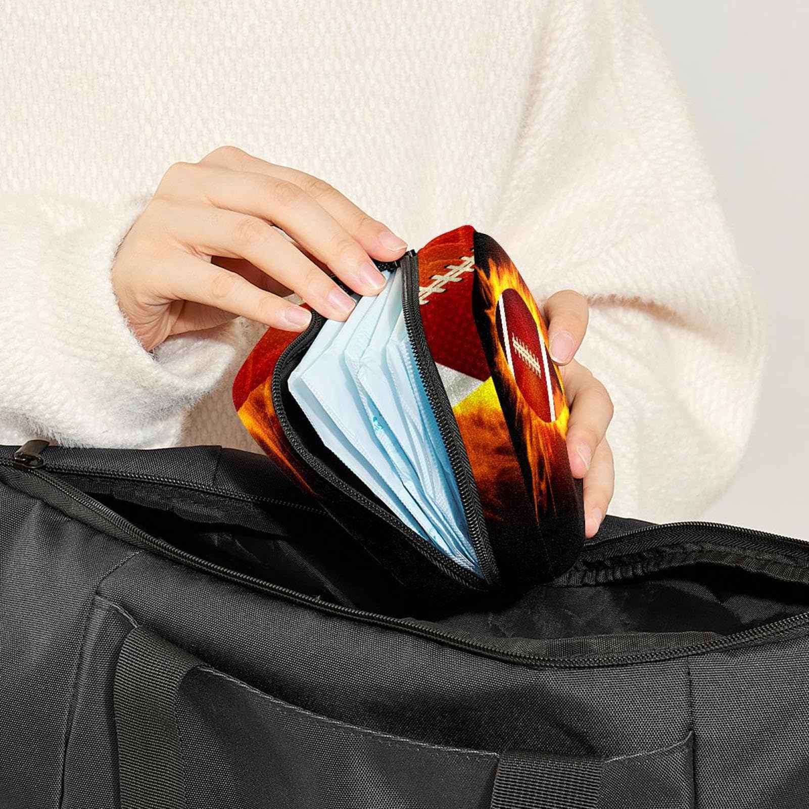 Menstrual Cup Organizer Pouch - Portable Hygienic Storage Bag for Tampons, Pads & Feminine Care - Perfect for Women & Girls - Great for Travel, Gym & School (American Football Design)