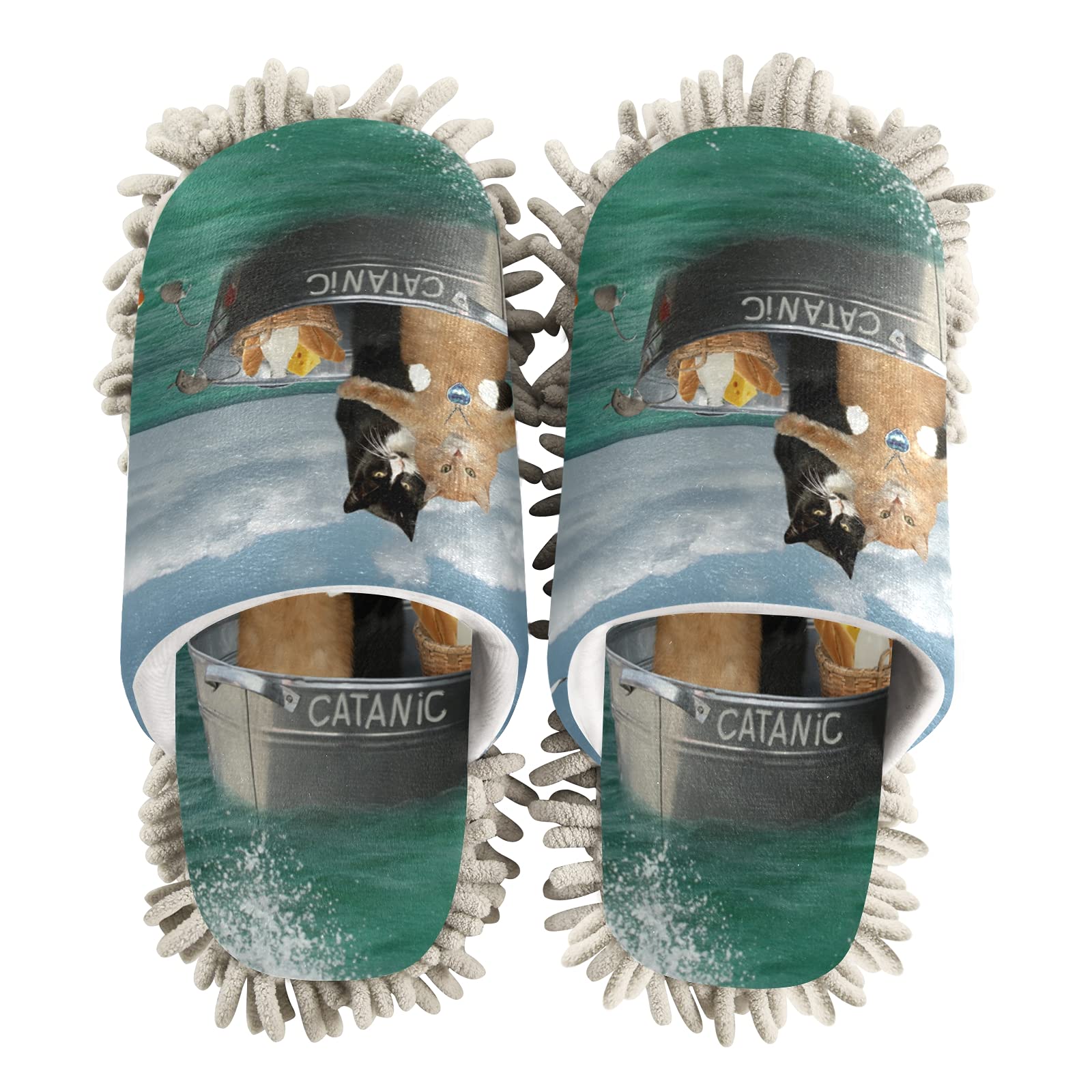 Brave Cats Kitty Mop Slippers - Ocean Animal Themed Cleaning Shoes (Seagull & Penguin Design) for Men & Women - Soft House Slippers with Dusting Function for Spa, Home Cleaning & Comfort